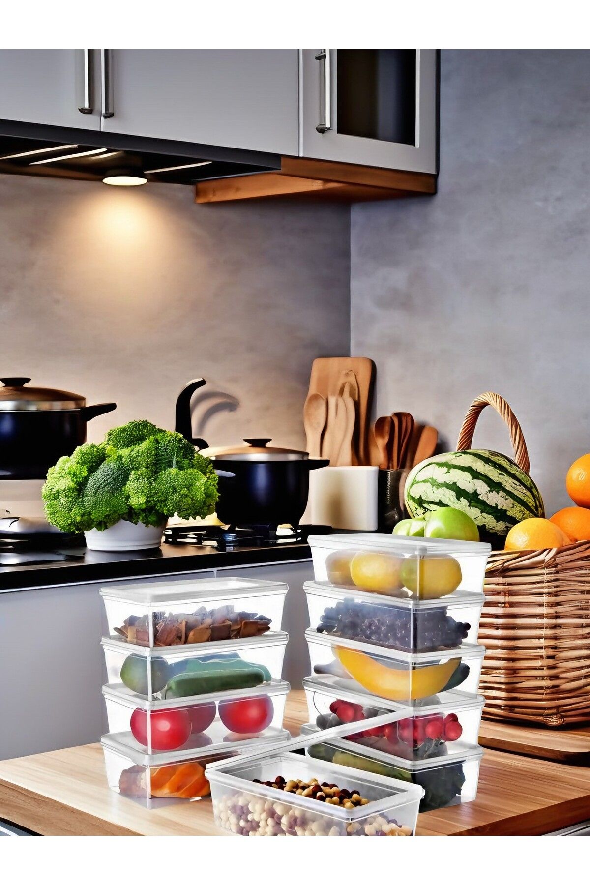 Open Home Concept-10 Self-Covered Storage Containers Suitable for Deep Freezer 2 Lt 4
