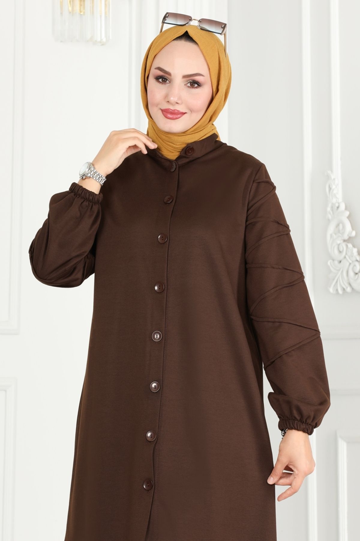 Modaselvim-Brown Hijab Set - Piping Sleeves, Model 283Dvl817 3