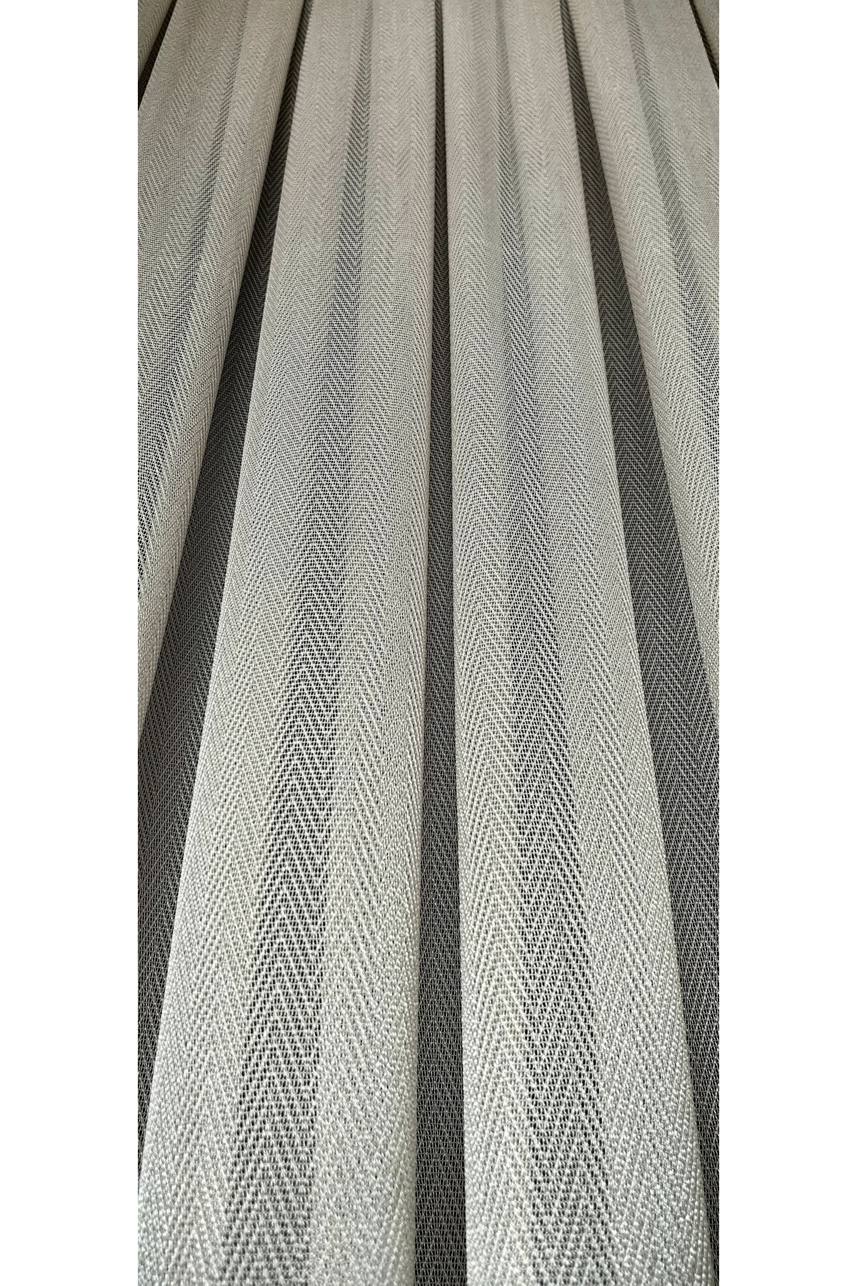Yuka-Beige Herringbone Model Patterned 1/3 Tight Pleat Tulle Curtain Does Not Wrinkle or Iron 5