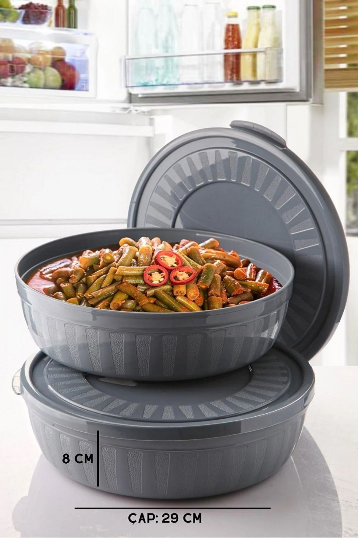 Open Home Concept-4 Pieces Round Storage Container Set with Lid - Bowl Microwave & Freezer Compatible 4 Lt Anthracite 5