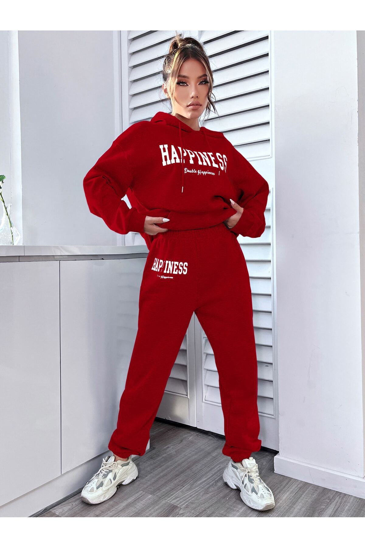 MODARİCH-Red Happiness Women's Tracksuit Set - Oversize Hoodie 4