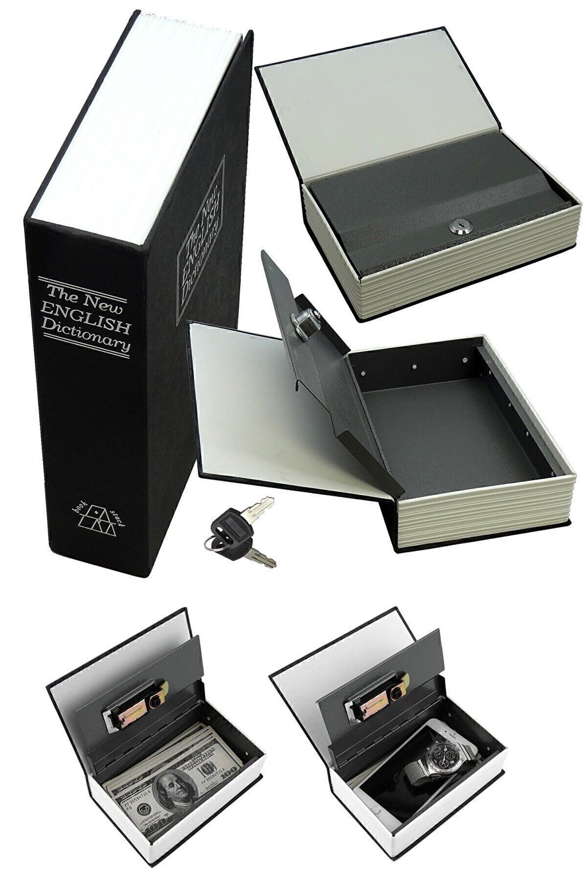 Book Look Keyed Steel Mini Safe Gold Jewelry Box For Home Safe Piggy Bank Locker Chest