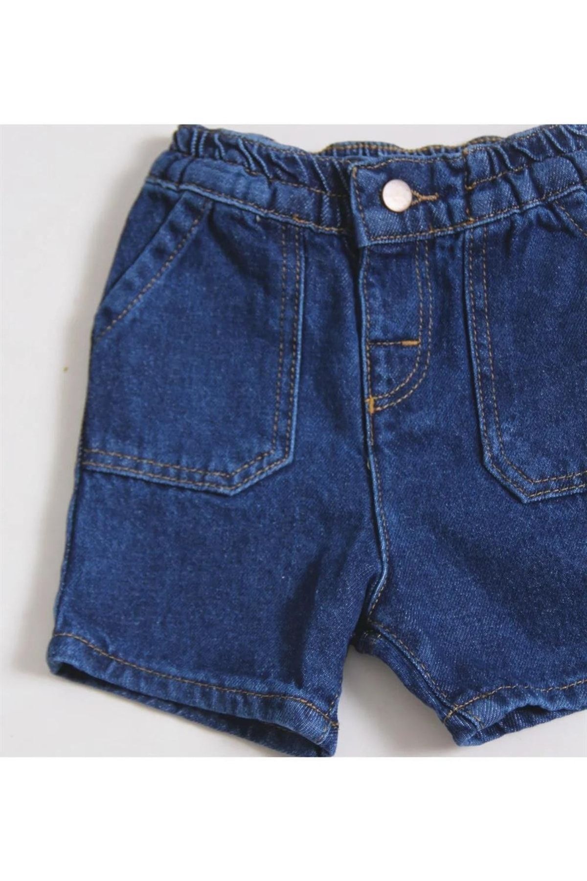minny max Beli Komple Lastikli Denim Kumaş Mavi Renk Kot Bebek Şort fotoğrafı 2 (önizleme)