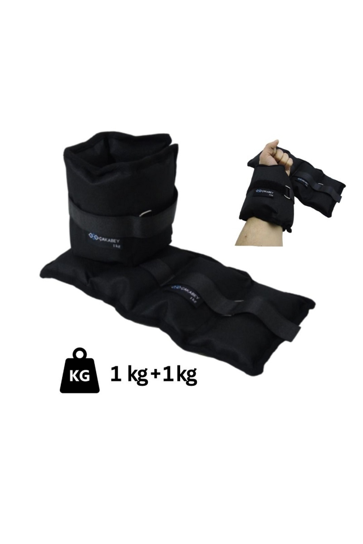 ÇAKABEY El Ayak Bilek Ağırlığı 1 Kg +1 Kg (TOPLAM 2 KG) Siyah Kum Torbası Ayarlanabilir Cırt