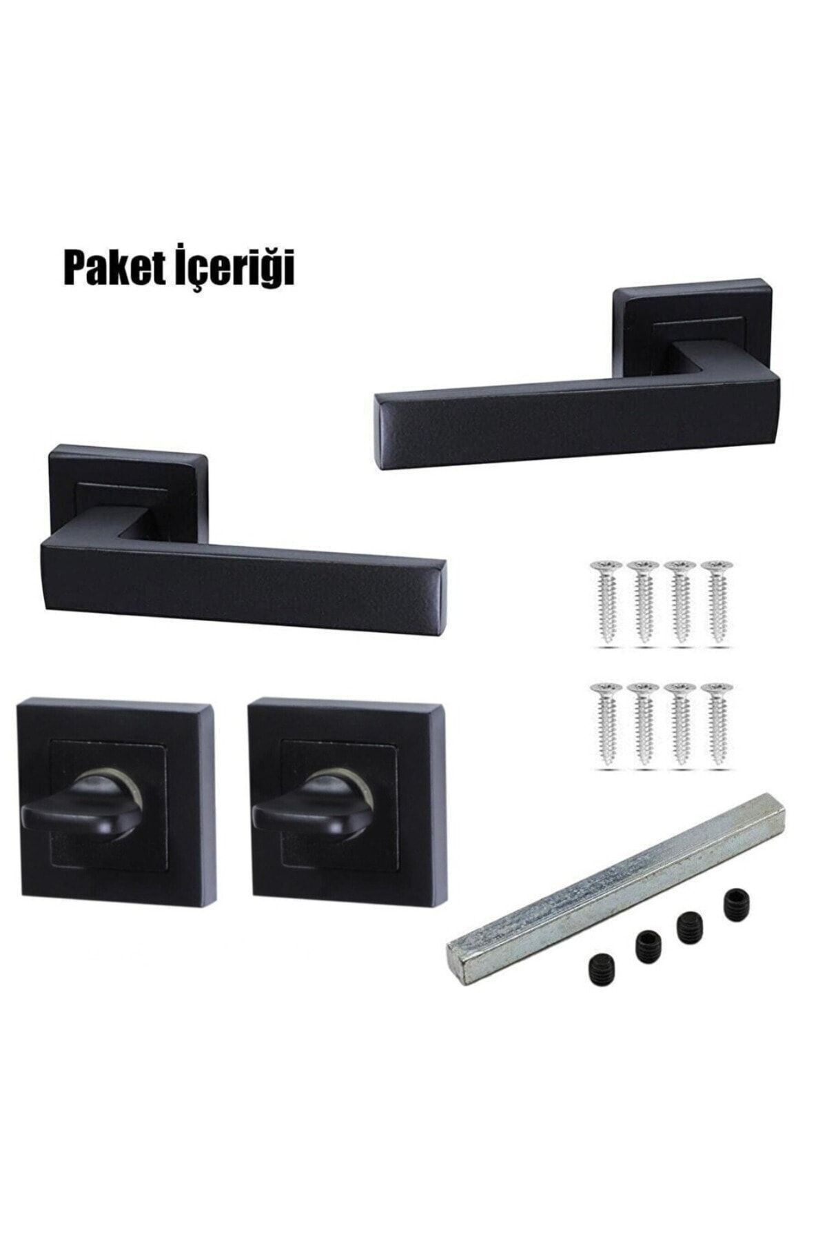 Merkezoğlu-Square Rosette Door Handle WC Black (1 SET WITH BACK/FRONT) 3