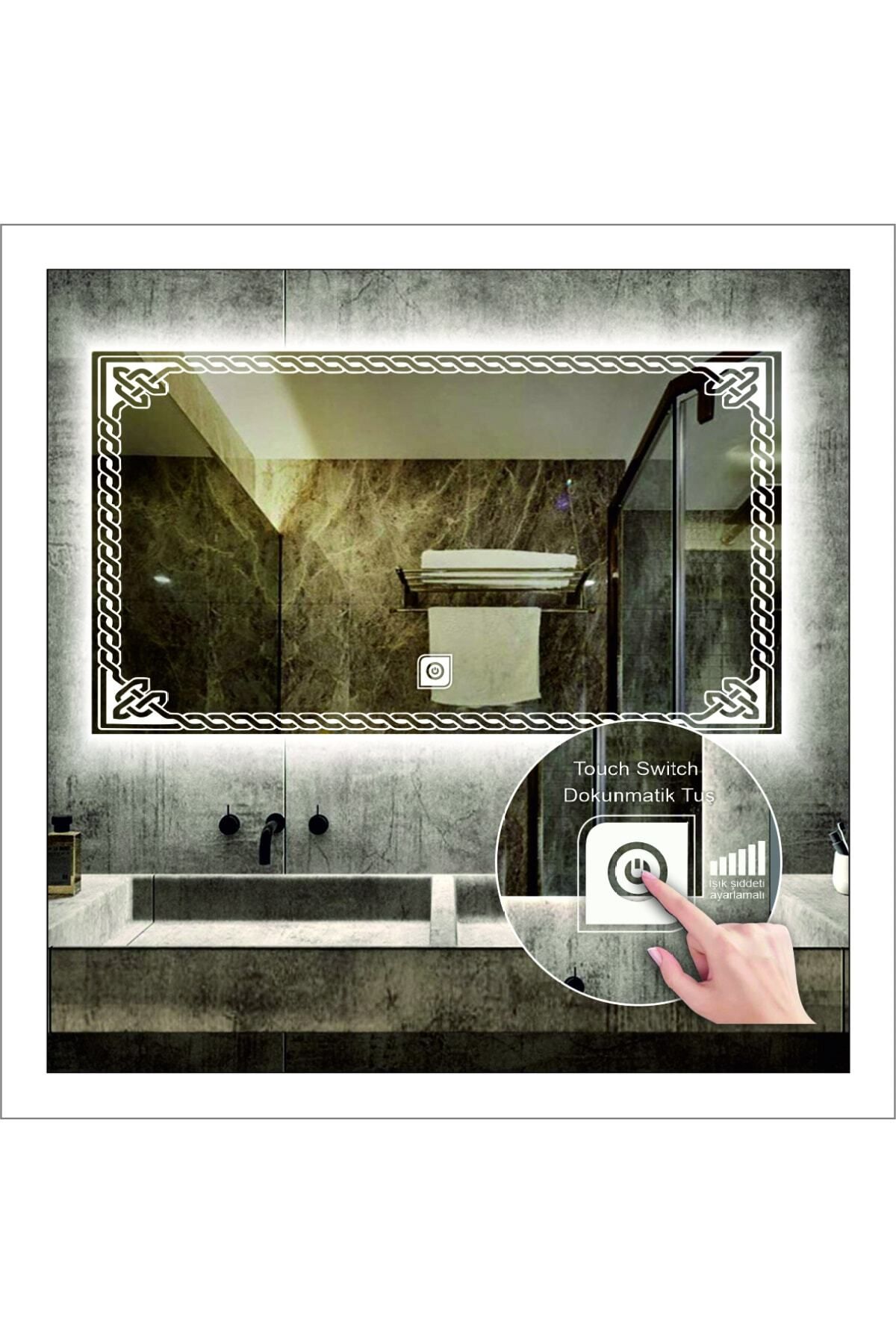 GLOBAL LED MIRROR-80x120 Cm Daylight LED Design Sandblasted Touch Button Bathroom Mirror Makeup Mirror with Light 2