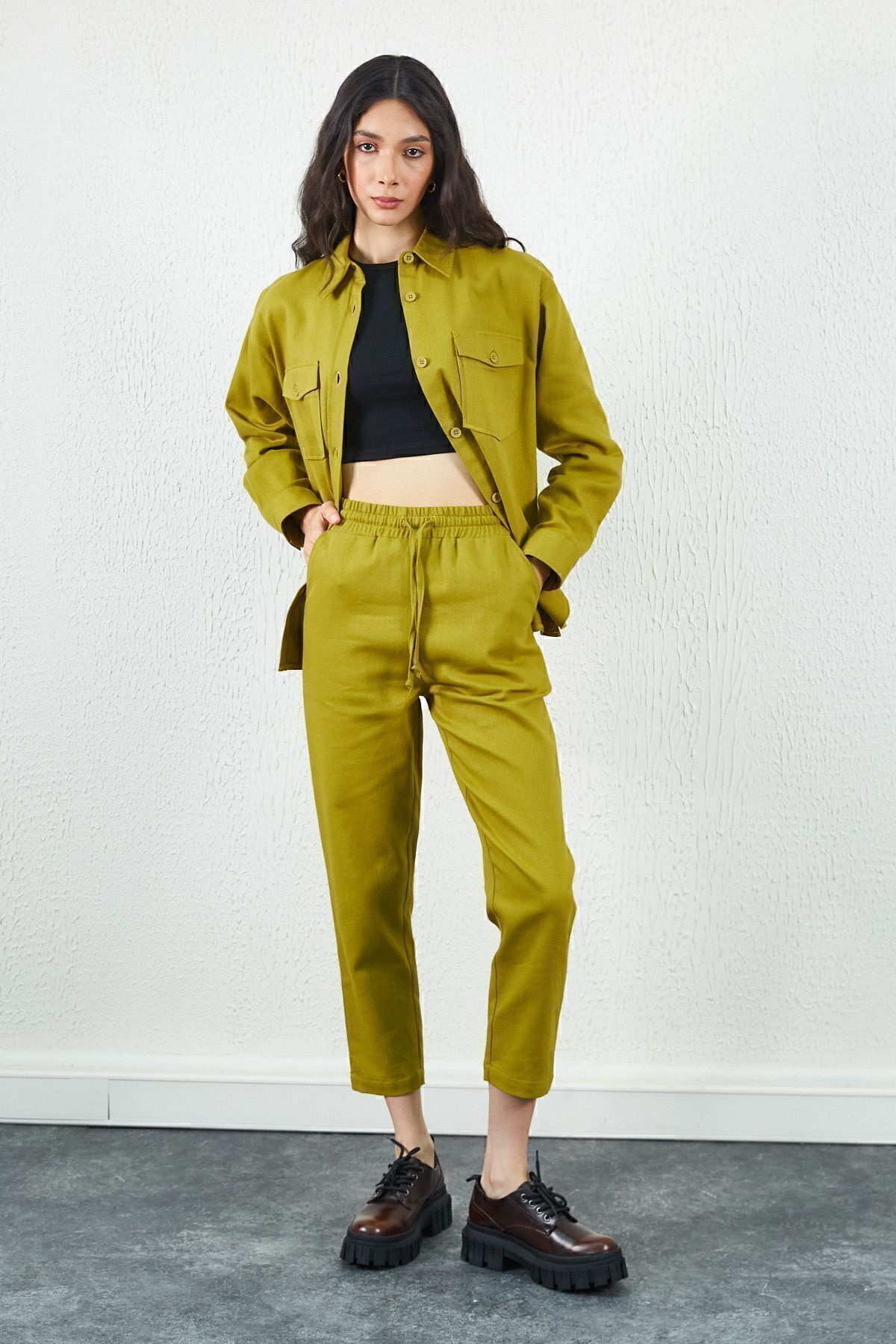 Olive Gabardin Kadın Jogger Pantolon | MKW667567-01