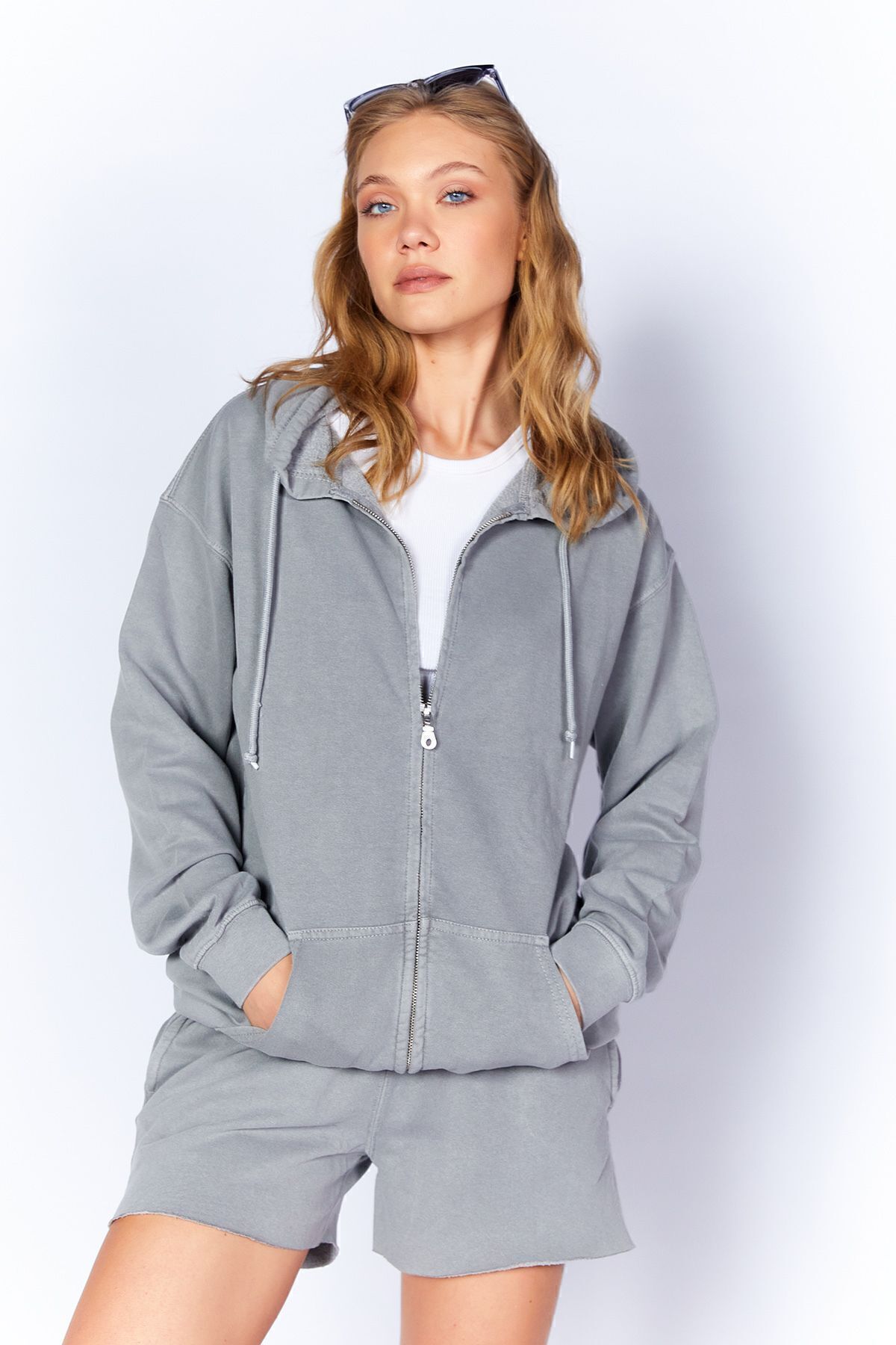 Toprak Eskitme/soluk Efektli Rahat Kesim Fermuarlı Kapüşonlu Sweatshirt Hırka | MKW278855-01