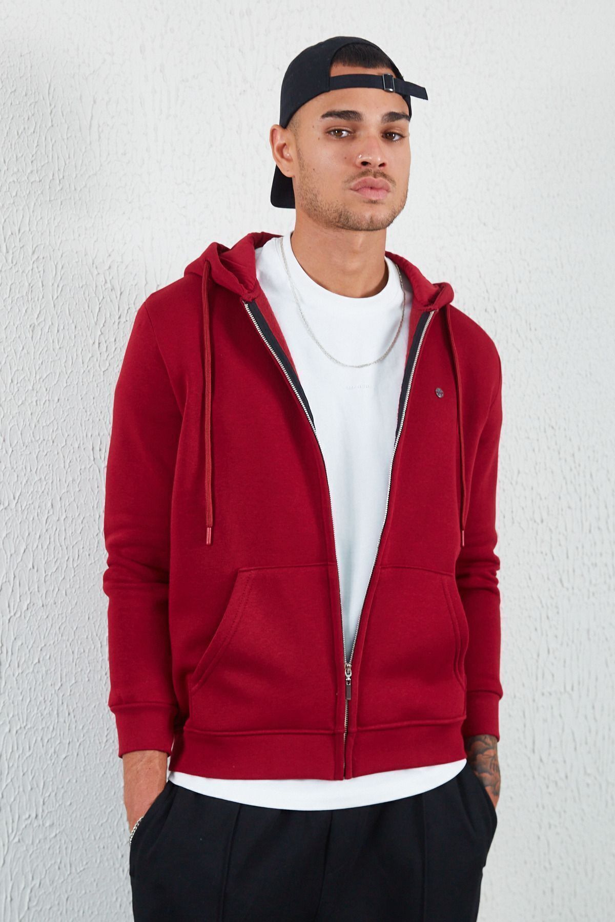 Bordo Kapüşonlu Fermuarlı Sweat Kahve | MEW227698-01