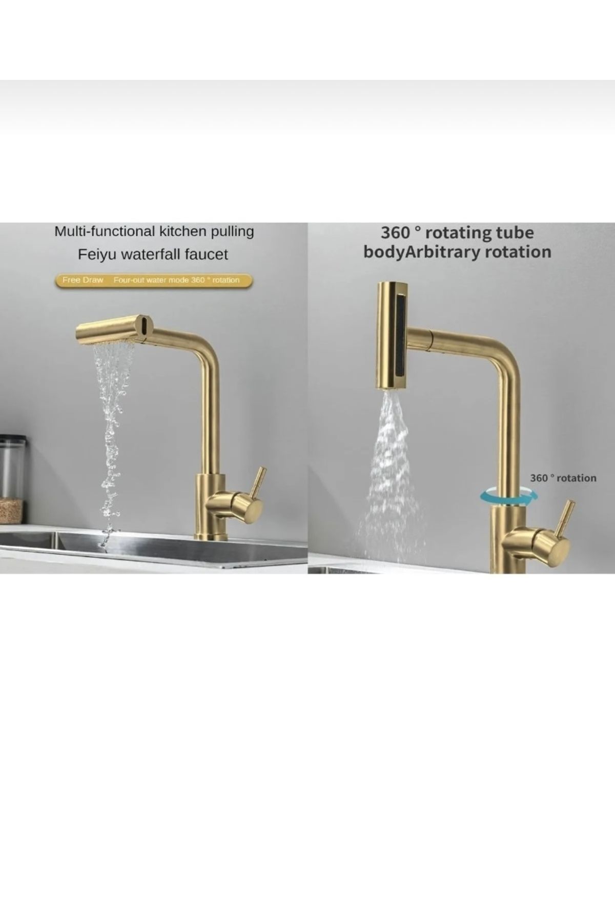 İSAOĞLU YAPI-Matte Gold Spiral - Kitchen Faucet with Waterfall Flow Function 3