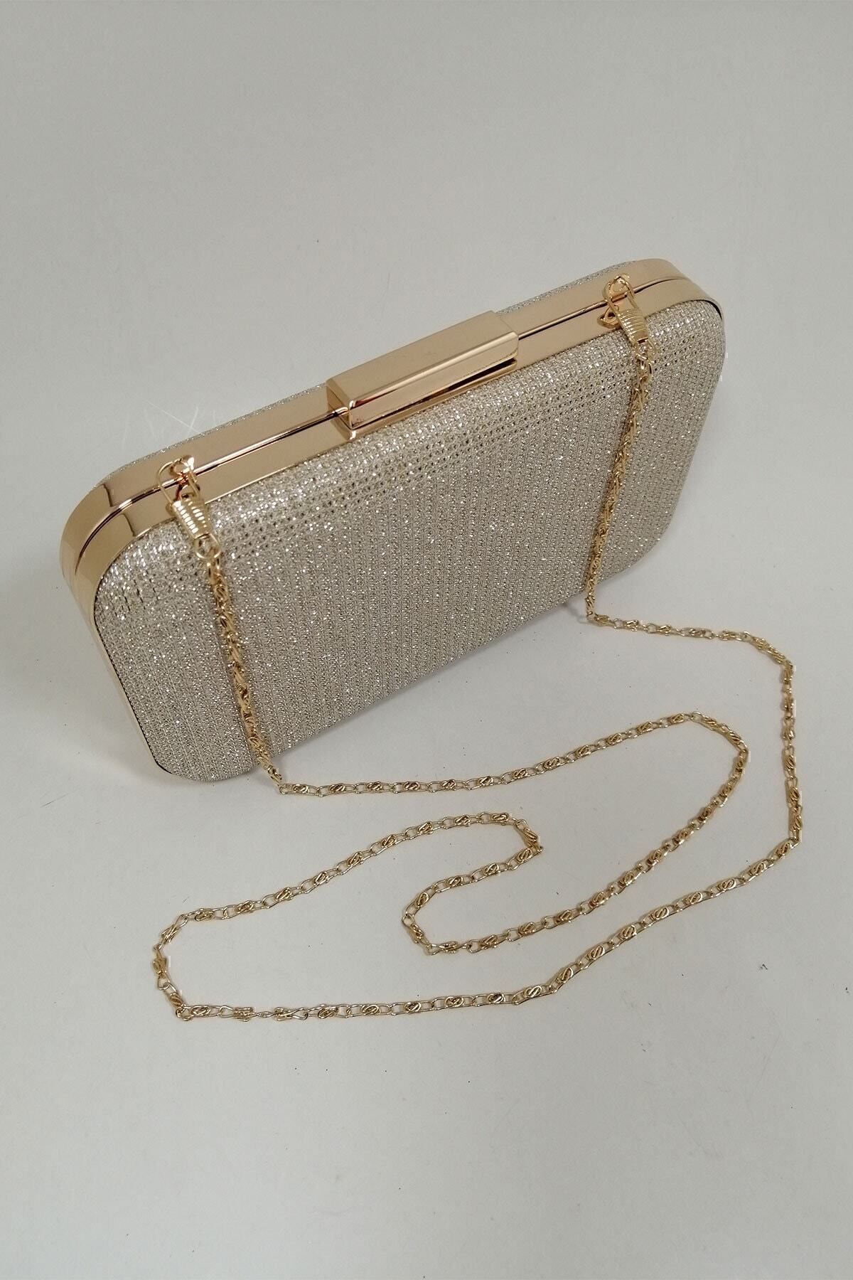 PARKTAN Altın Simli Abiye Clutch Portföy Çanta görsel 4