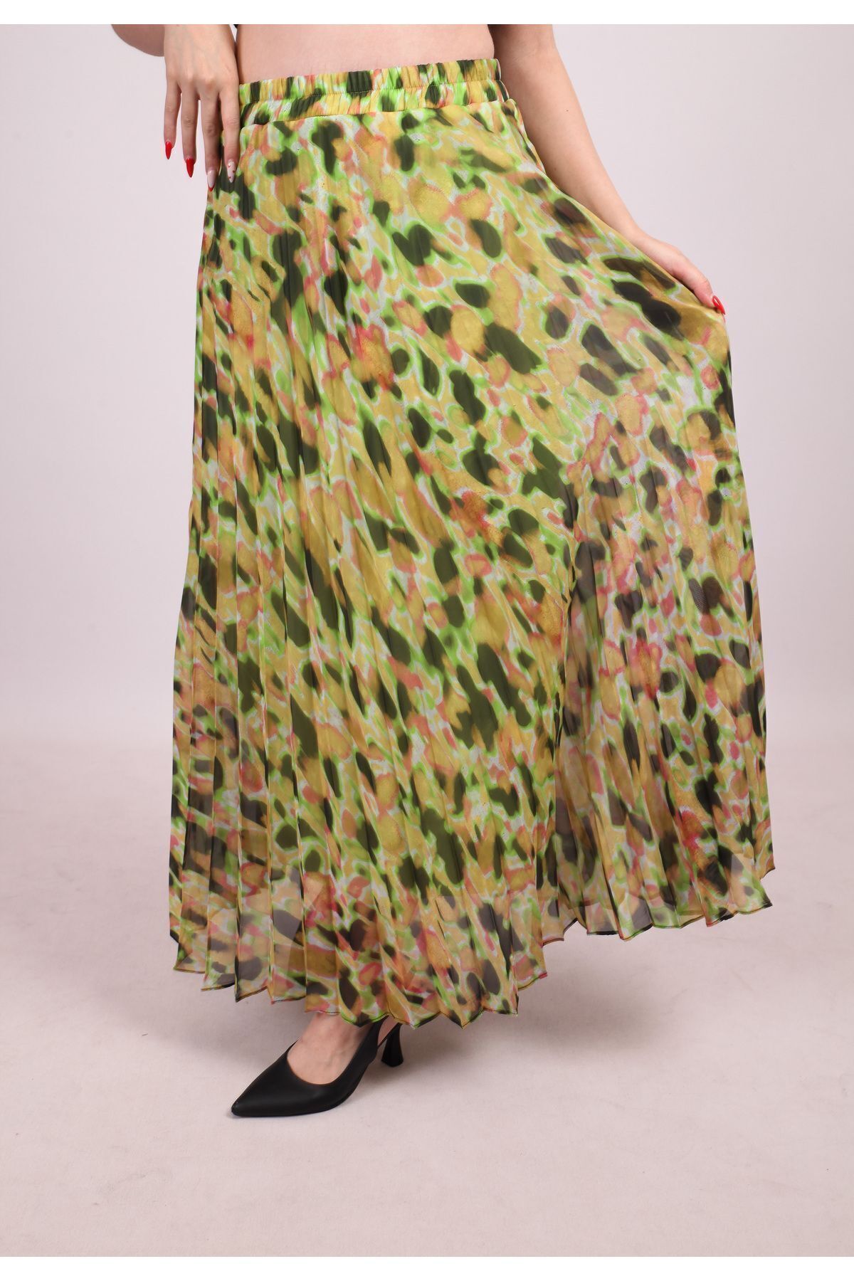 Jacket production-Long Chiffon Etetk - Lined, Elastic Waist and Pleated Pattern 8