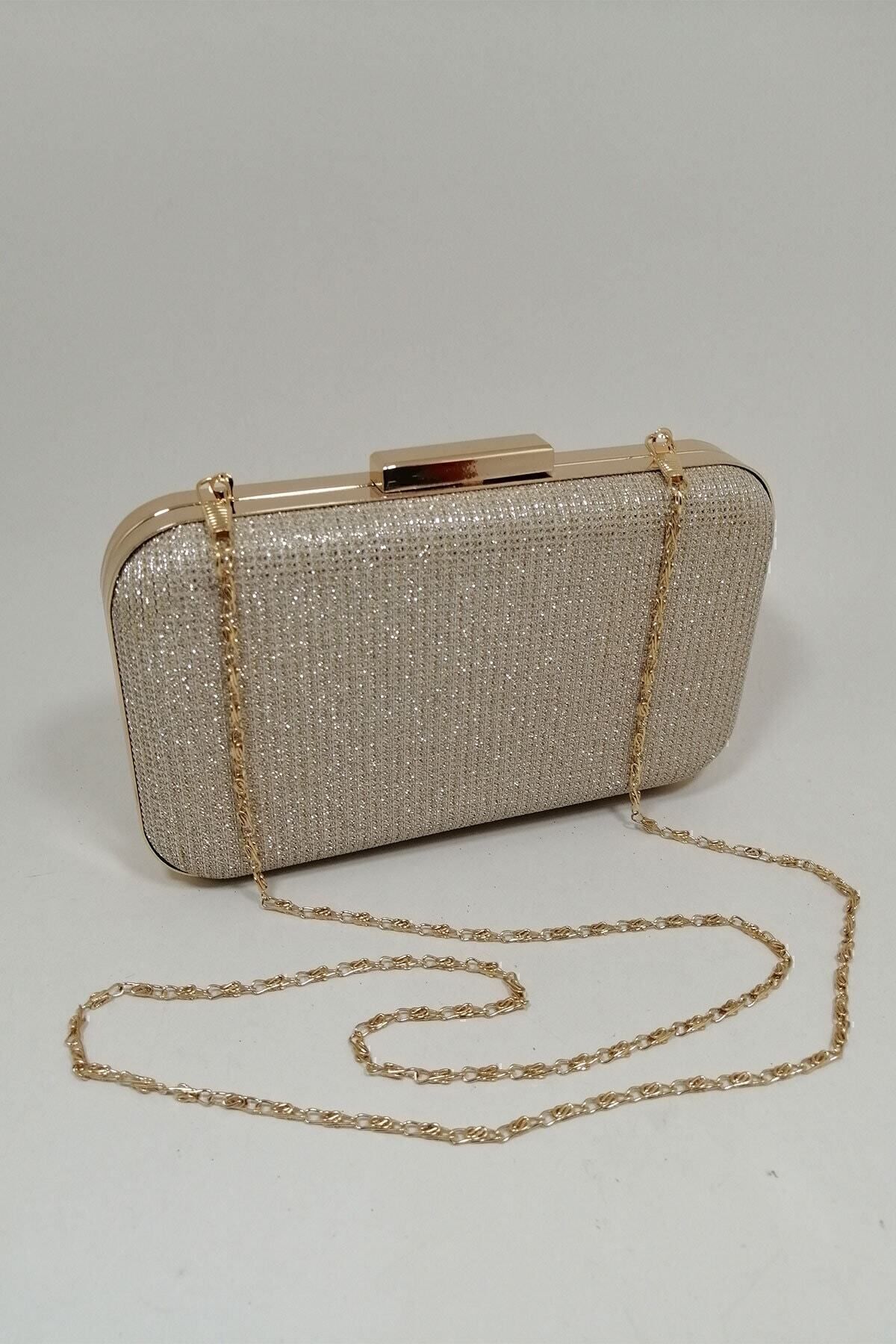 PARKTAN Altın Simli Abiye Clutch Portföy Çanta görsel 2