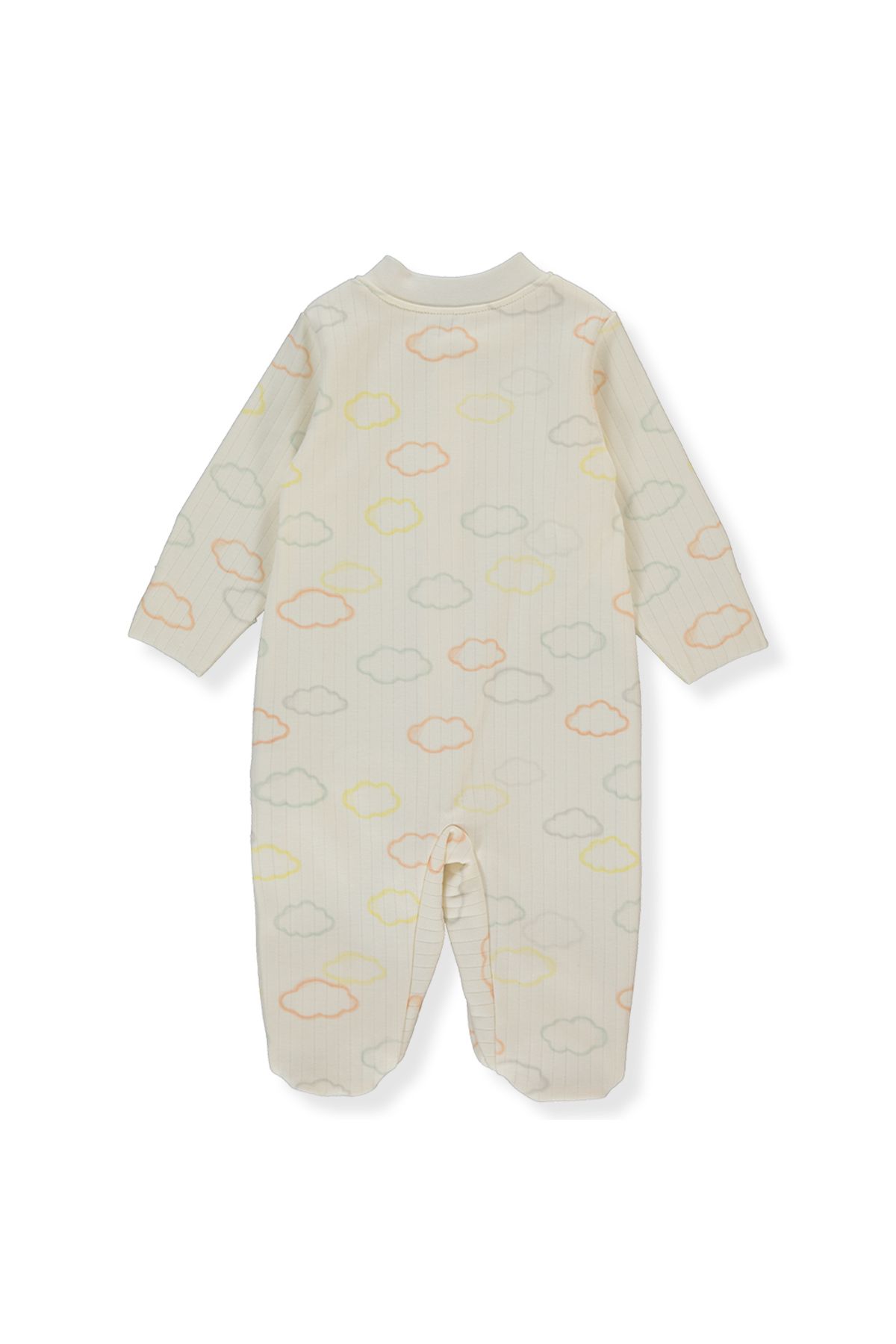 Bebetto-Ecru Color - Happy Sheep Patterned Interlock Jumpsuit with Report and Booties T3679 4