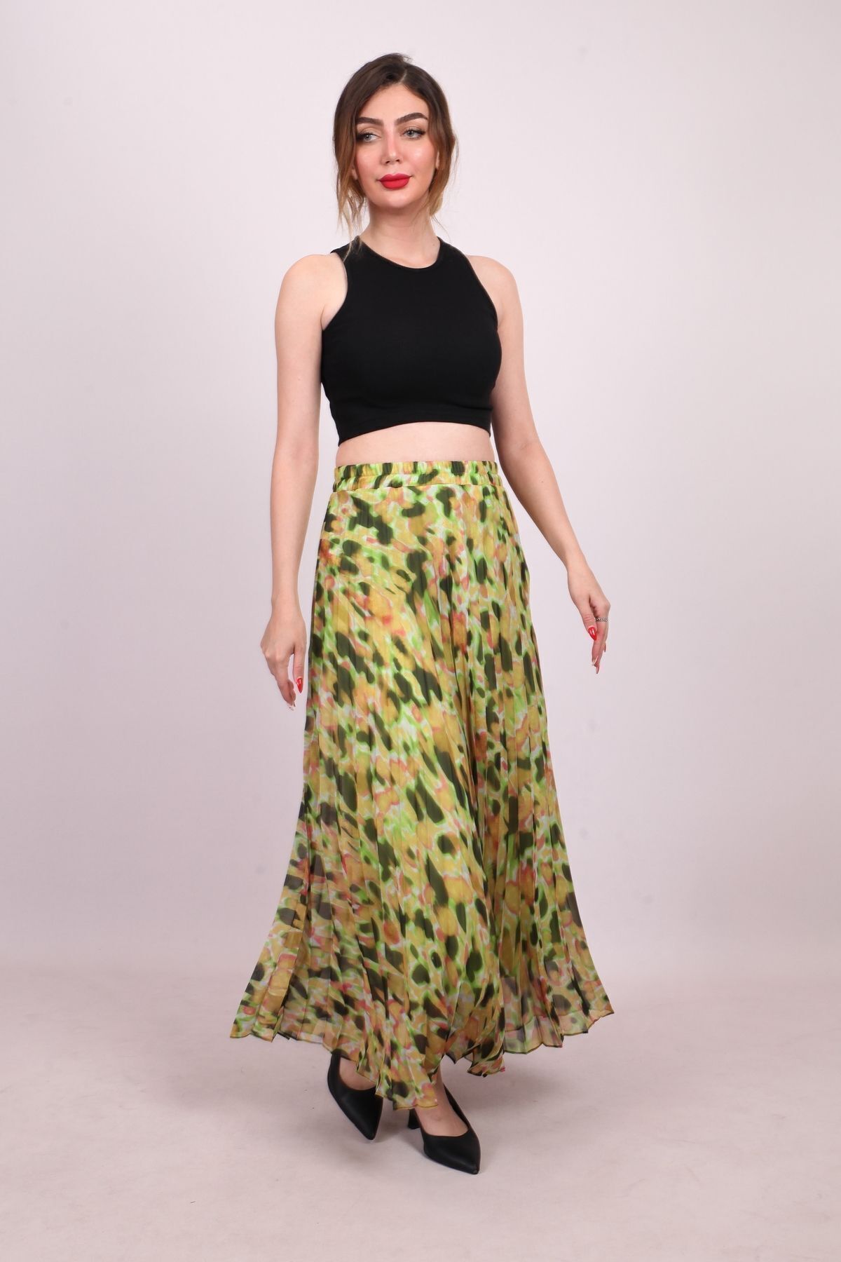 Jacket production-Long Chiffon Etetk - Lined, Elastic Waist and Pleated Pattern 6