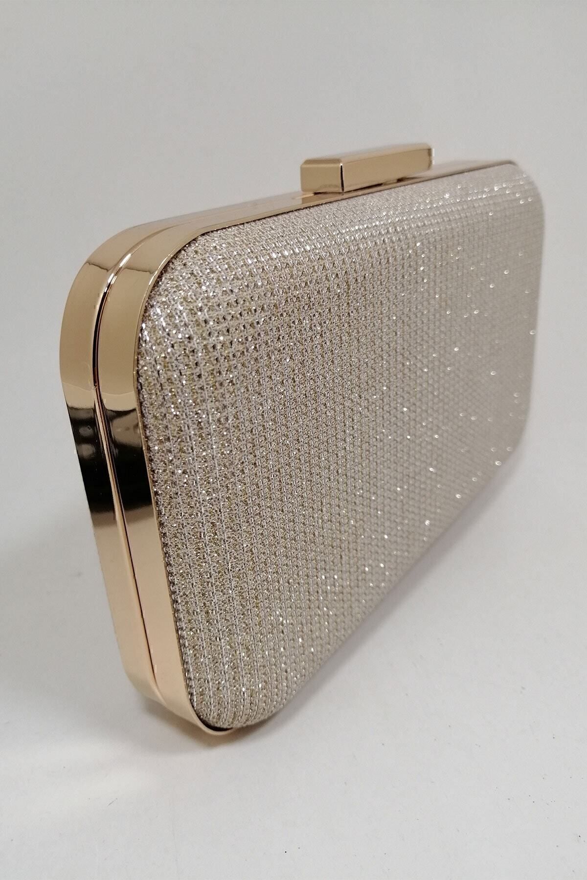 PARKTAN Altın Simli Abiye Clutch Portföy Çanta görsel 7