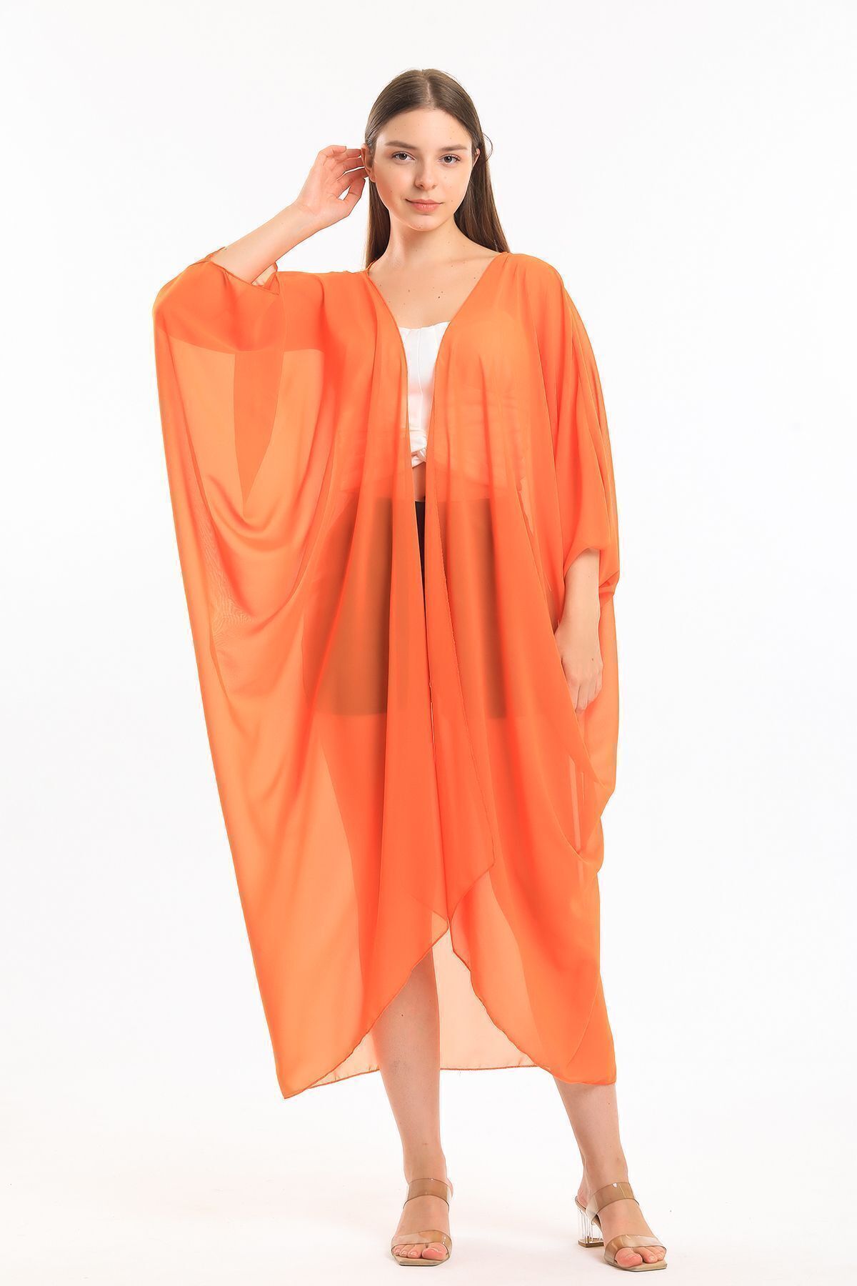  Sense Oranj Şifon Plaj Kimono | ELB33597