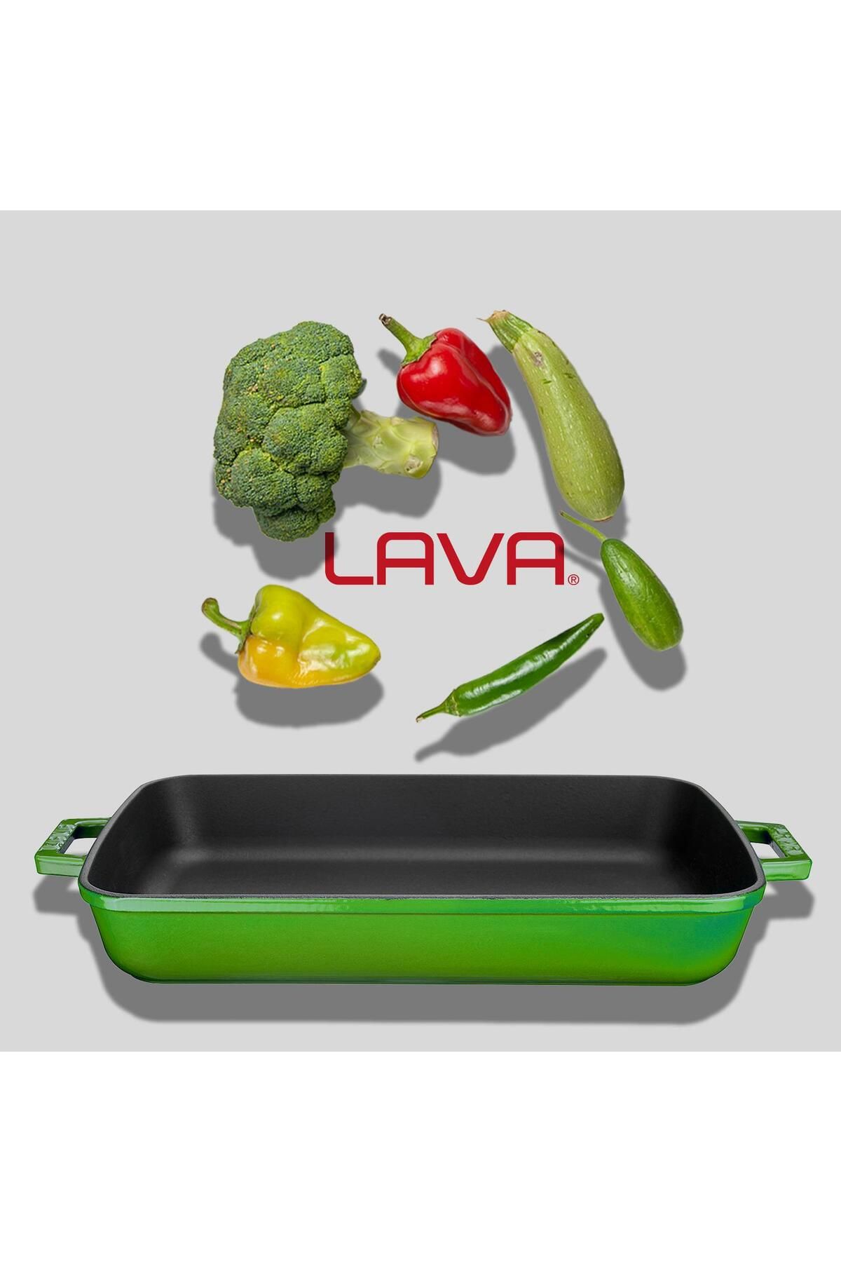 Lava-Cast Rectangular Rosto and Oven Tray Cast Iron Solid Double Handle Size 26x40cm 7