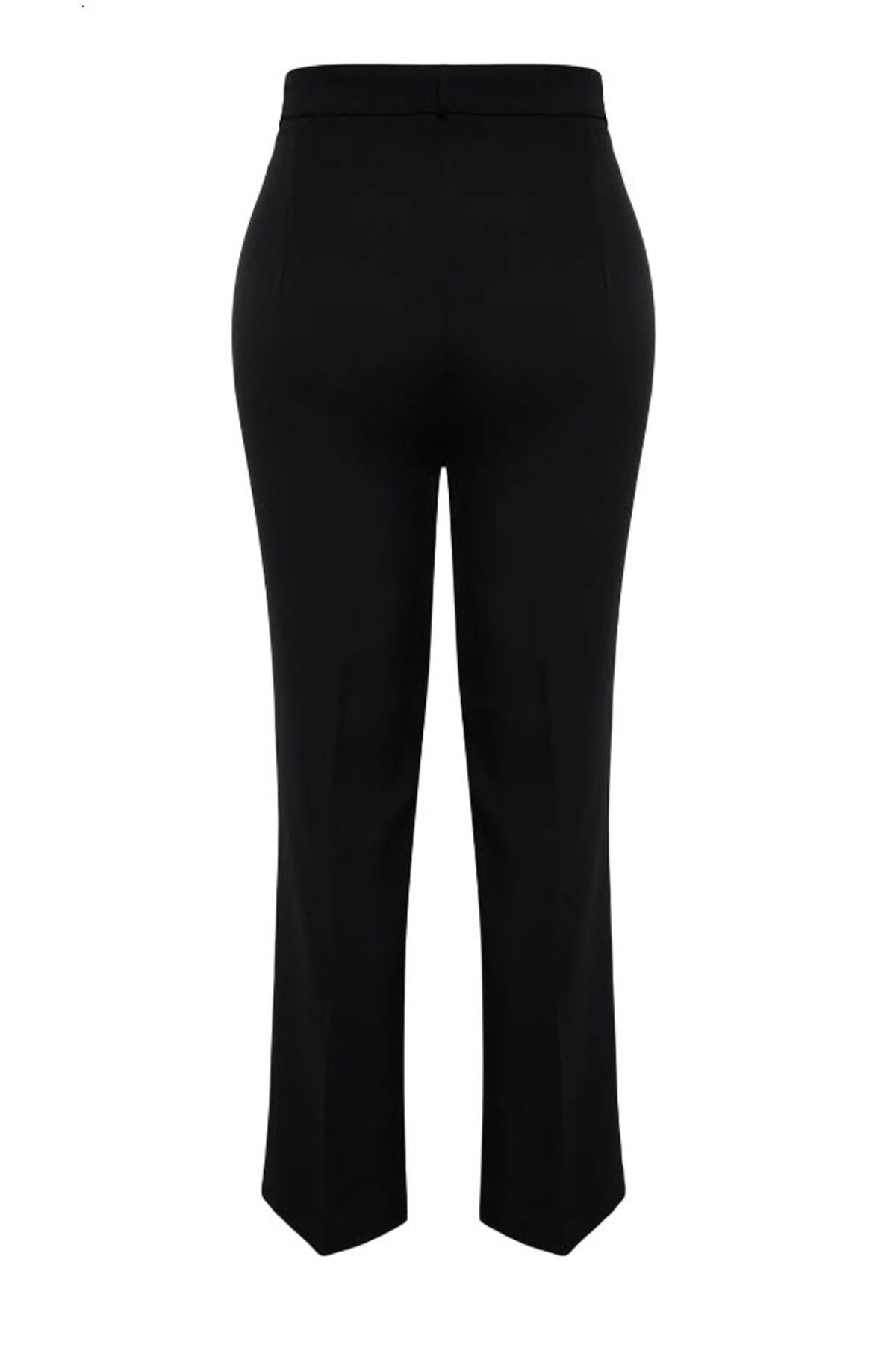 Trendyol Curve-Schwarze Hose aus gewebtem Stoff mit hoher Taille und geripptem Detail, spanisches Bein TBBSS22PL0301 9