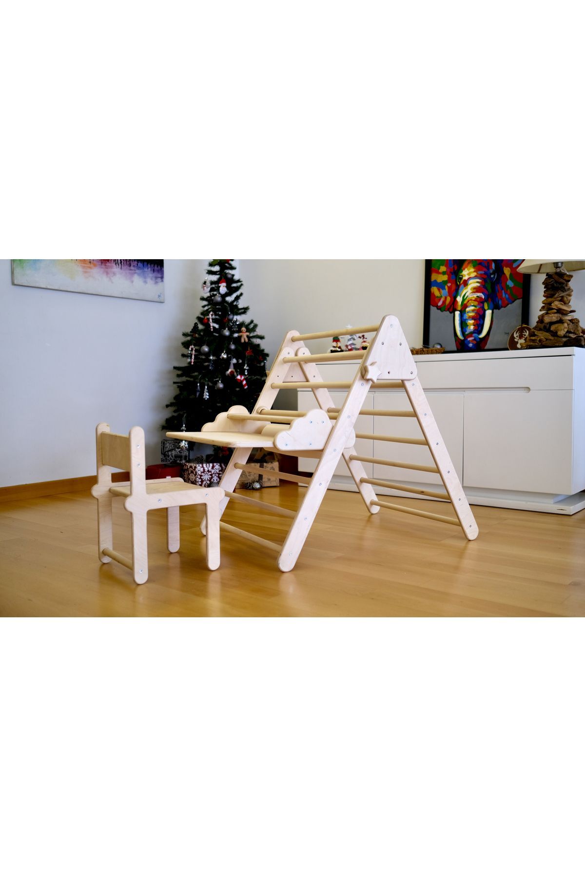 KIDOPPO Tırmanma Üçgeni ve Masa Aparatı ve Sandalye  Pikler Üçgeni ve Aktivite Merkezine Dönüştürücü Masa fotoğrafı 6 (önizleme)