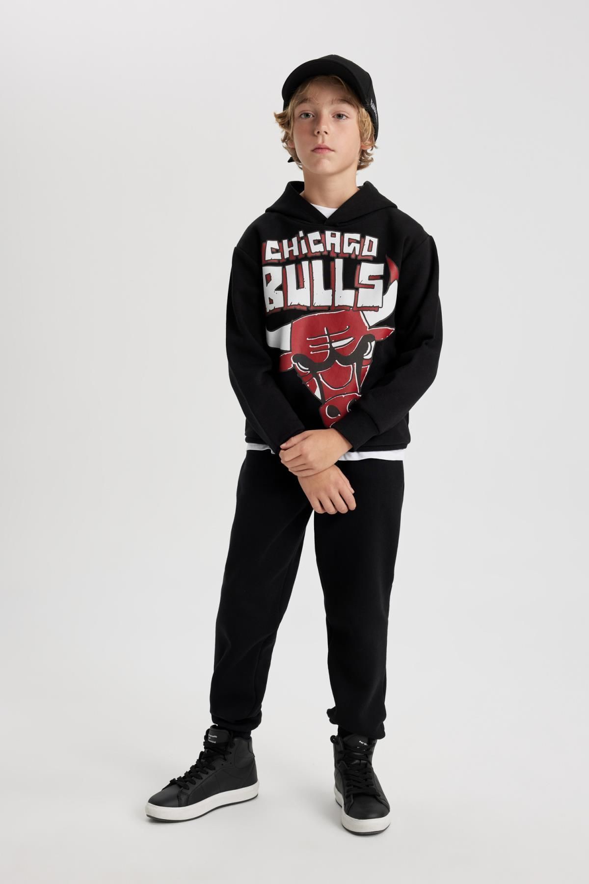 DeFacto-Hanorac cu glugă NBA Chicago Bulls pentru băieți - B4794A823WN 2