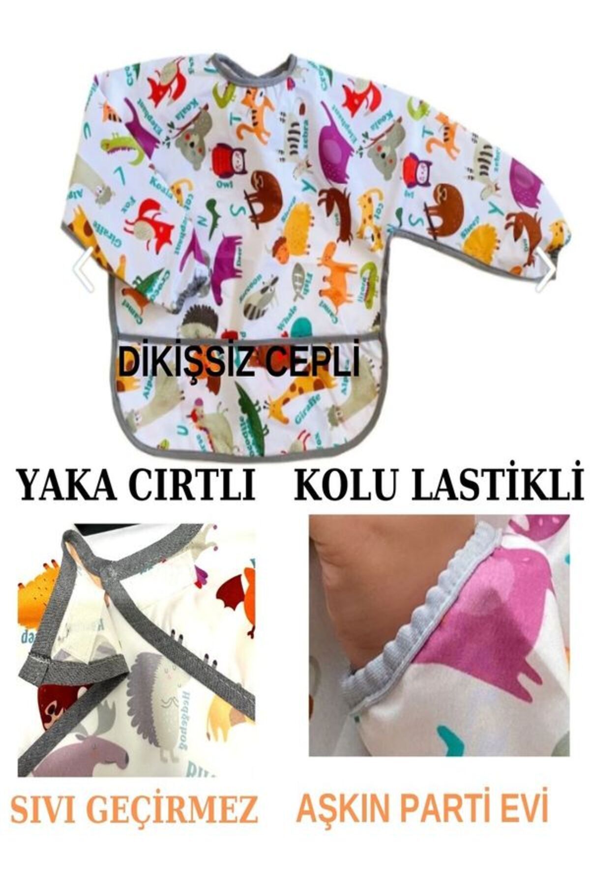 Aşkın Parti Evi-حديقة الحيوان، مقاومة للماء، جيب، آلة قابلة للغسل، فيلكرو، مريلة طعام أطفال بدون خياطة بأكمام طويلة 1