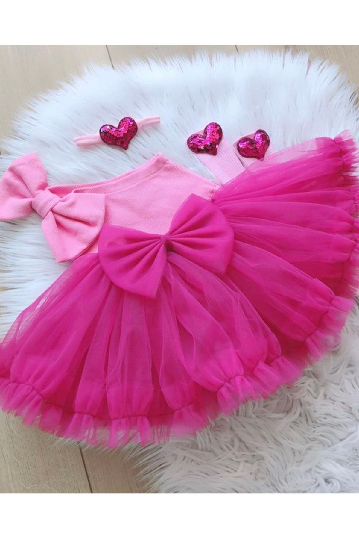 Kokosh kidss Fuşya Tütü Etek Crop Bandana Ve Çorap Seti fotoğrafı 5 (önizleme)