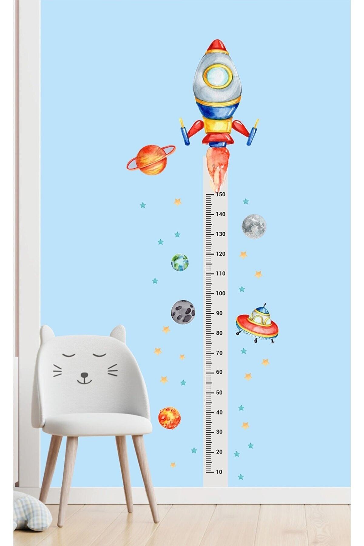 PANDA SOKAĞI Uzay Roket Temalı Boy Ölçer Çocuk Odası Duvar Sticker fotoğrafı 2 (önizleme)