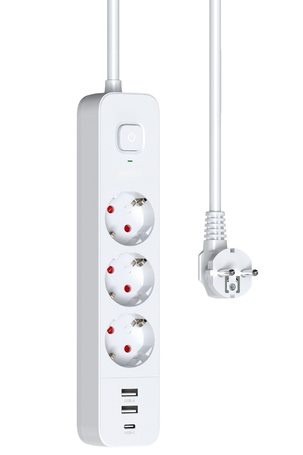 Vetech 1.8mt Akım Korumalı Priz 3 Lü Grup Priz Çocuk Korumalı 2 USB +1 Type C Girişli 3lü Priz