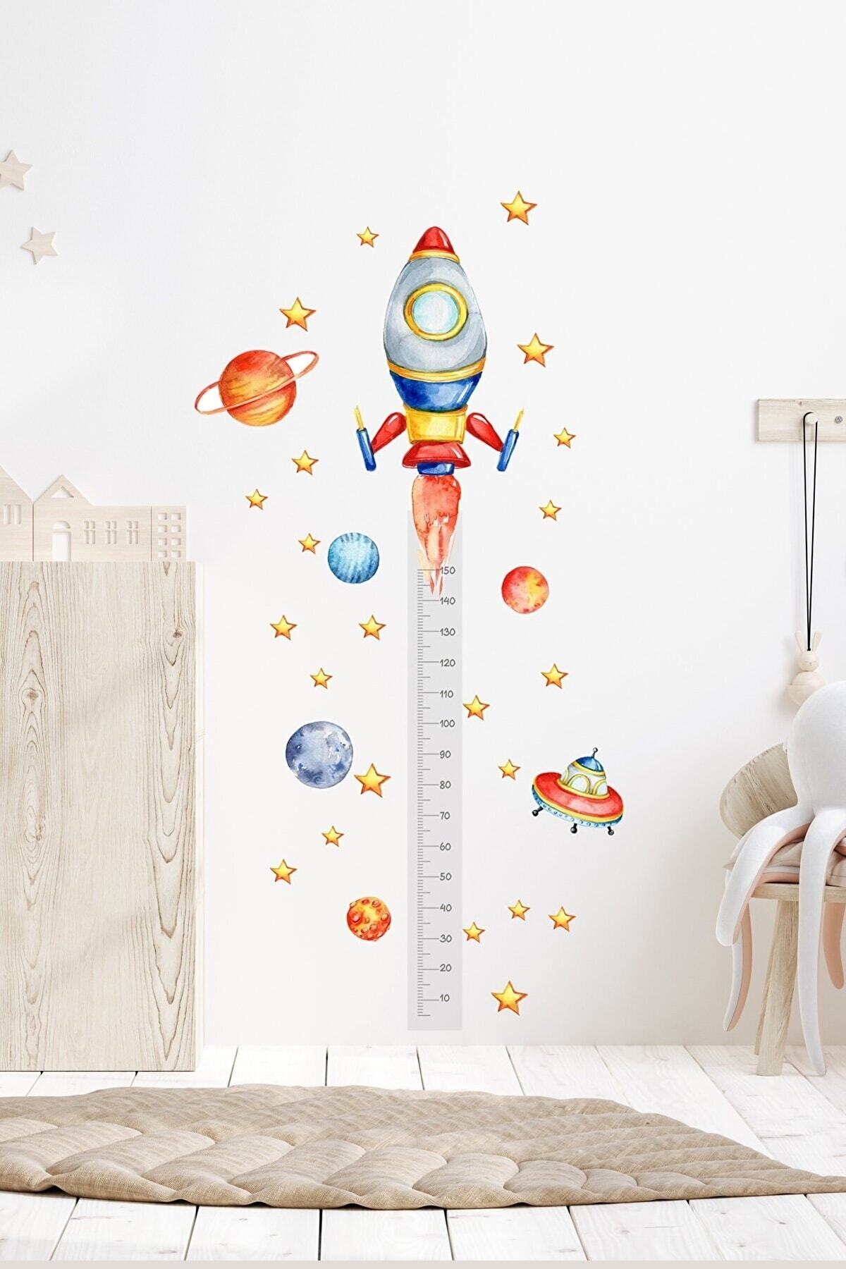 PANDA SOKAĞI Uzay Roket Temalı Boy Ölçer Çocuk Odası Duvar Sticker fotoğrafı 3 (önizleme)