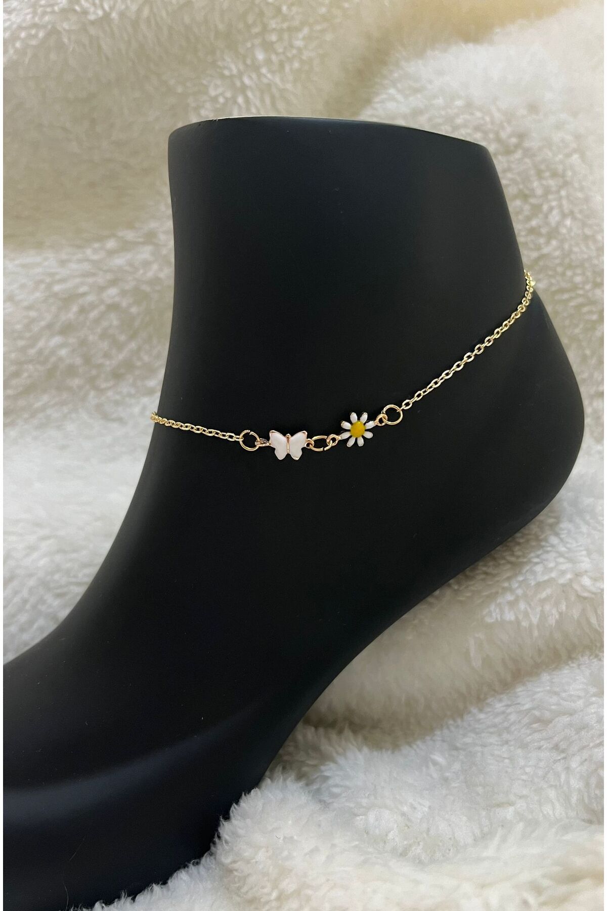 Arescollection kararmaz mineli papatyalı kelebekli halhal