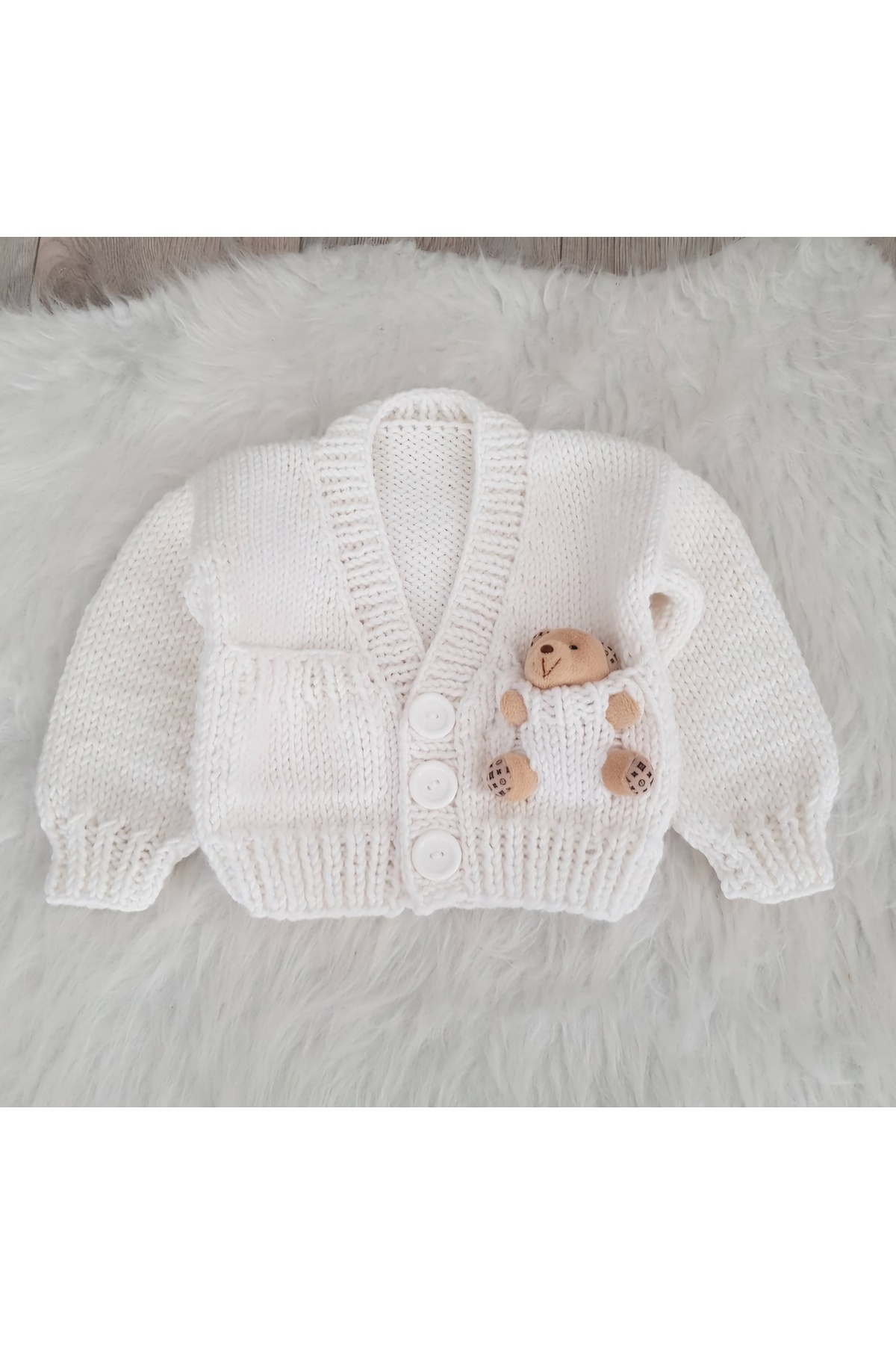 El örgüsü Ayıcıklı El Örgüsü Unisex Bebek Çocuk Hırka fotoğrafı 2 (önizleme)