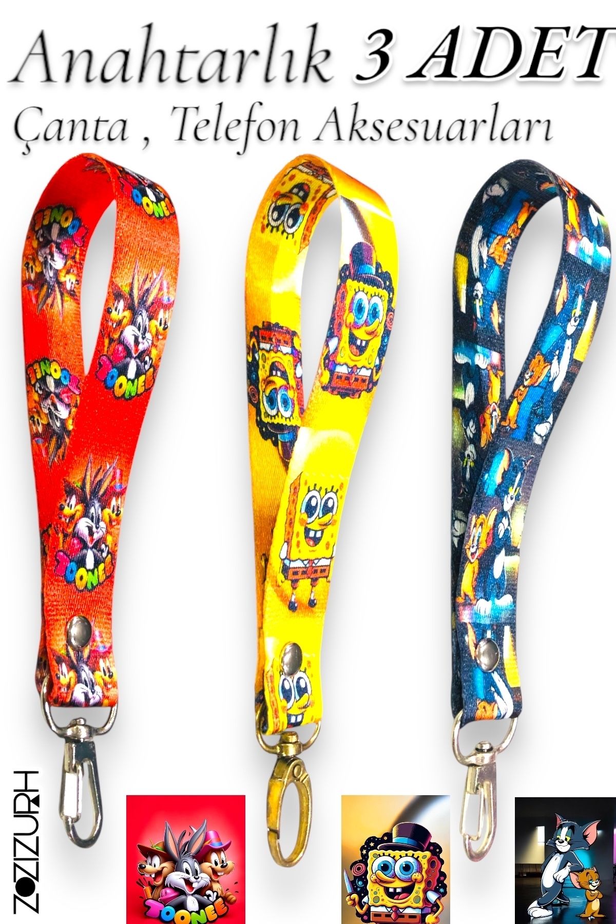 z zizuph-3 Pcs Patterned Keychain-Phone-Bag Accessory Set 1