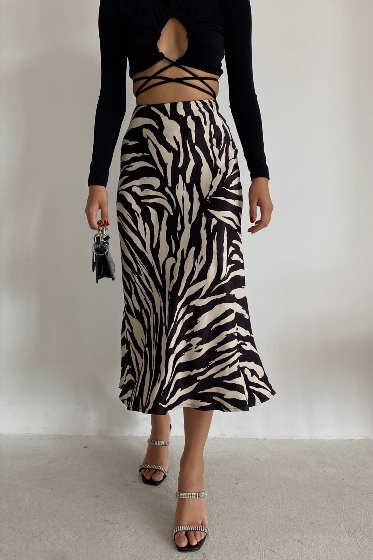 ZF BUTİK-Μίντι φούστα σατέν Viscose Pattern Zebra 2