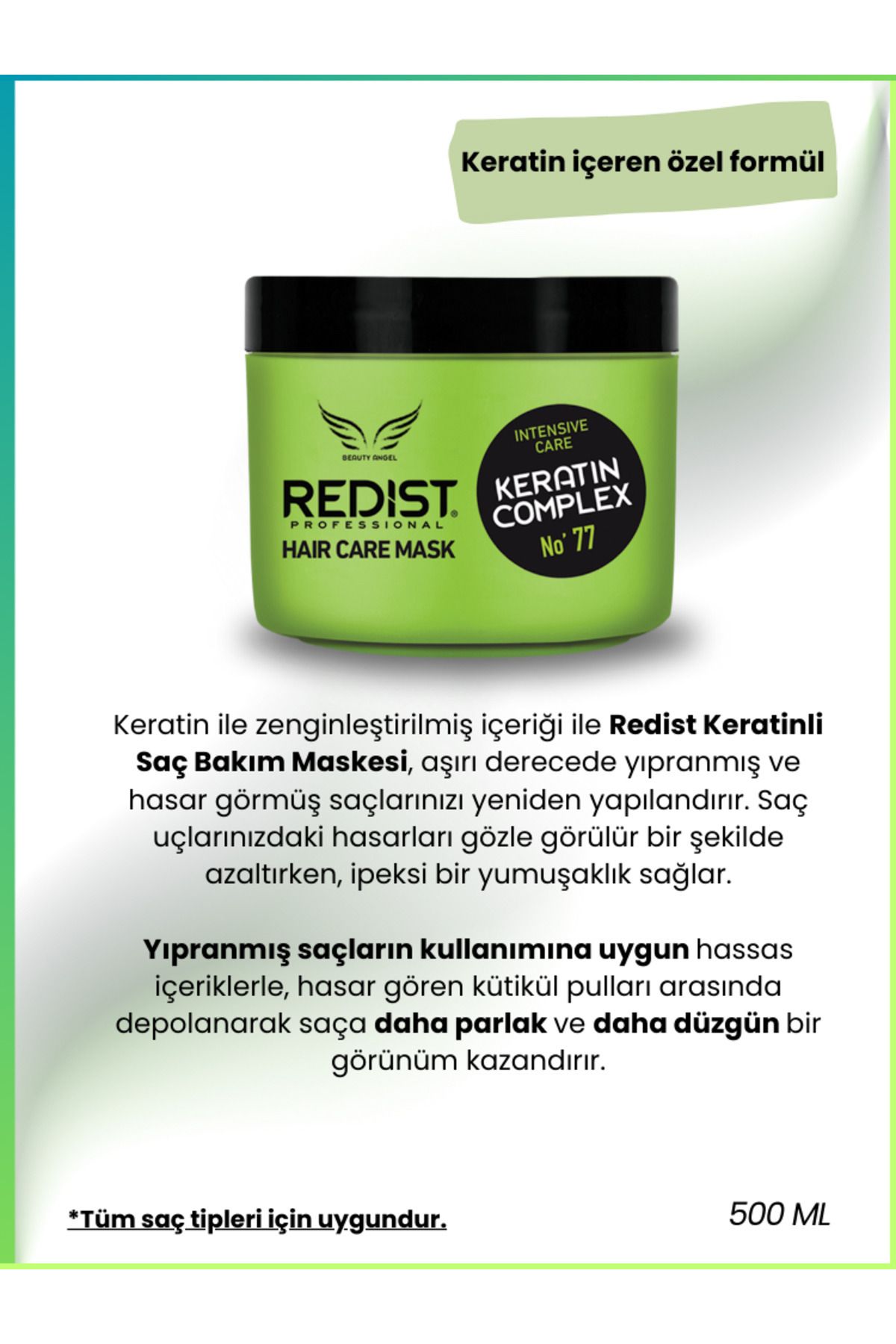 Aşırı Yıpranmış Ve Yanmış Saçlar Için Hızlı Saç Uzatan Keratinli Saç Bakım Maskesi 475 ml