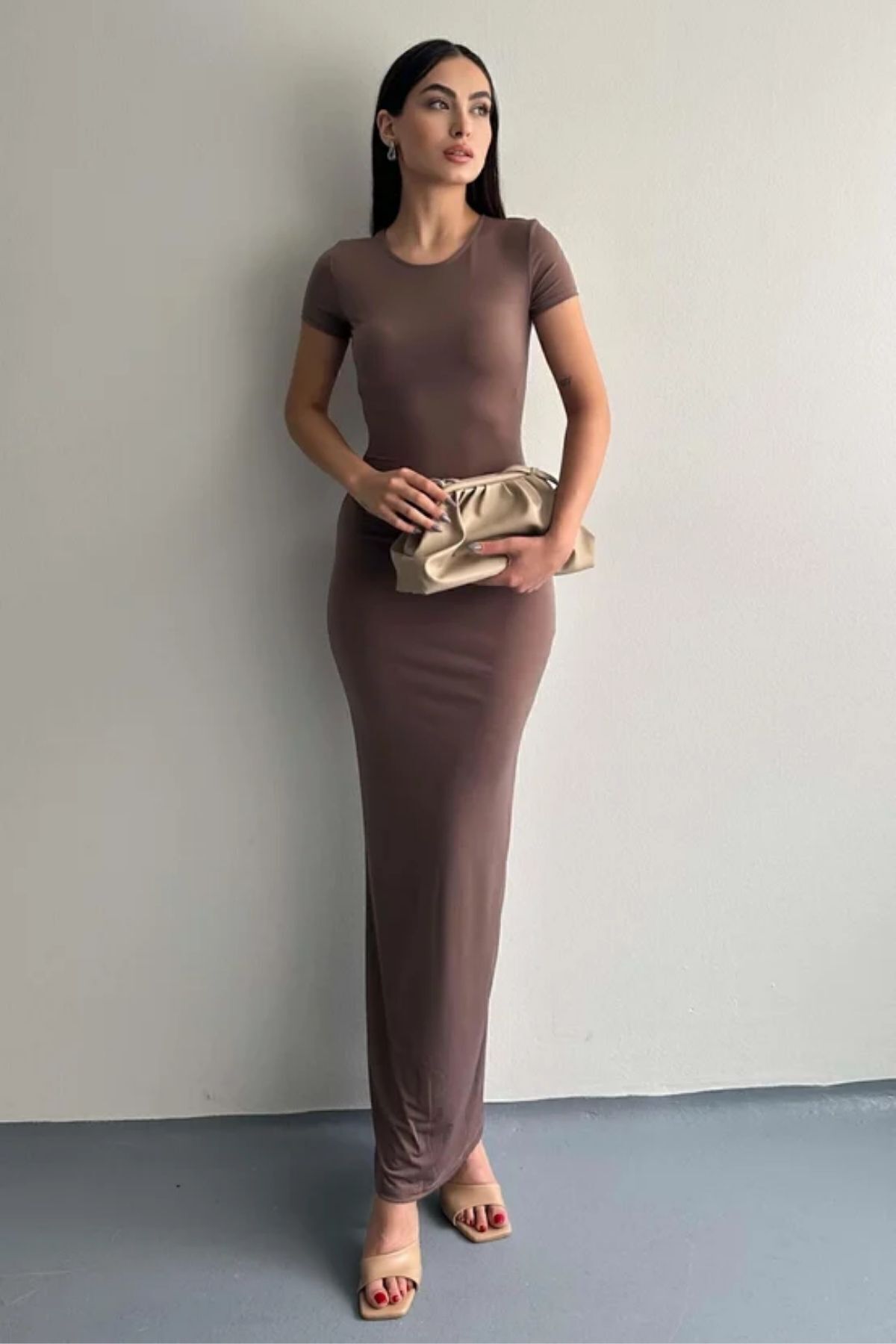 Cistern İstanbul-Rochie de vară maxi de damă - culoare crem, gât crew, mânecă scurtă 3