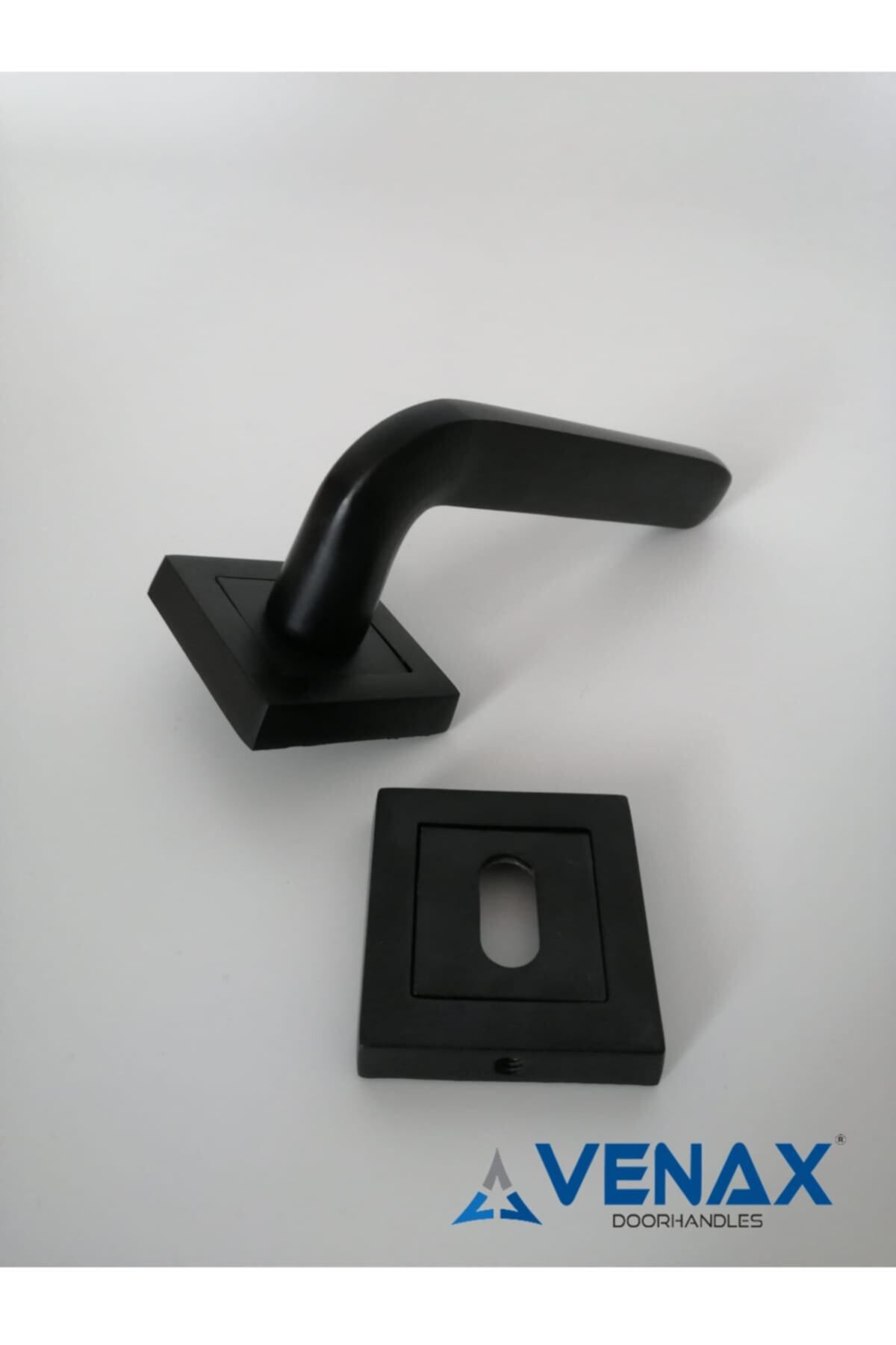 Venax-Matte Black Helsinki Room Door Handle with Stainless Square Rosette / 1 Set (2 Pieces - Front and Back) 1