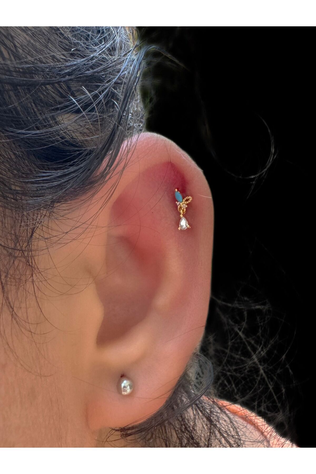 ZİRKON MAVİ TAŞLI TRAGUS HELİX KIKIRDAK KULAK MEMESİ UYUMLU 1 ADET PİERCİNG KÜPE