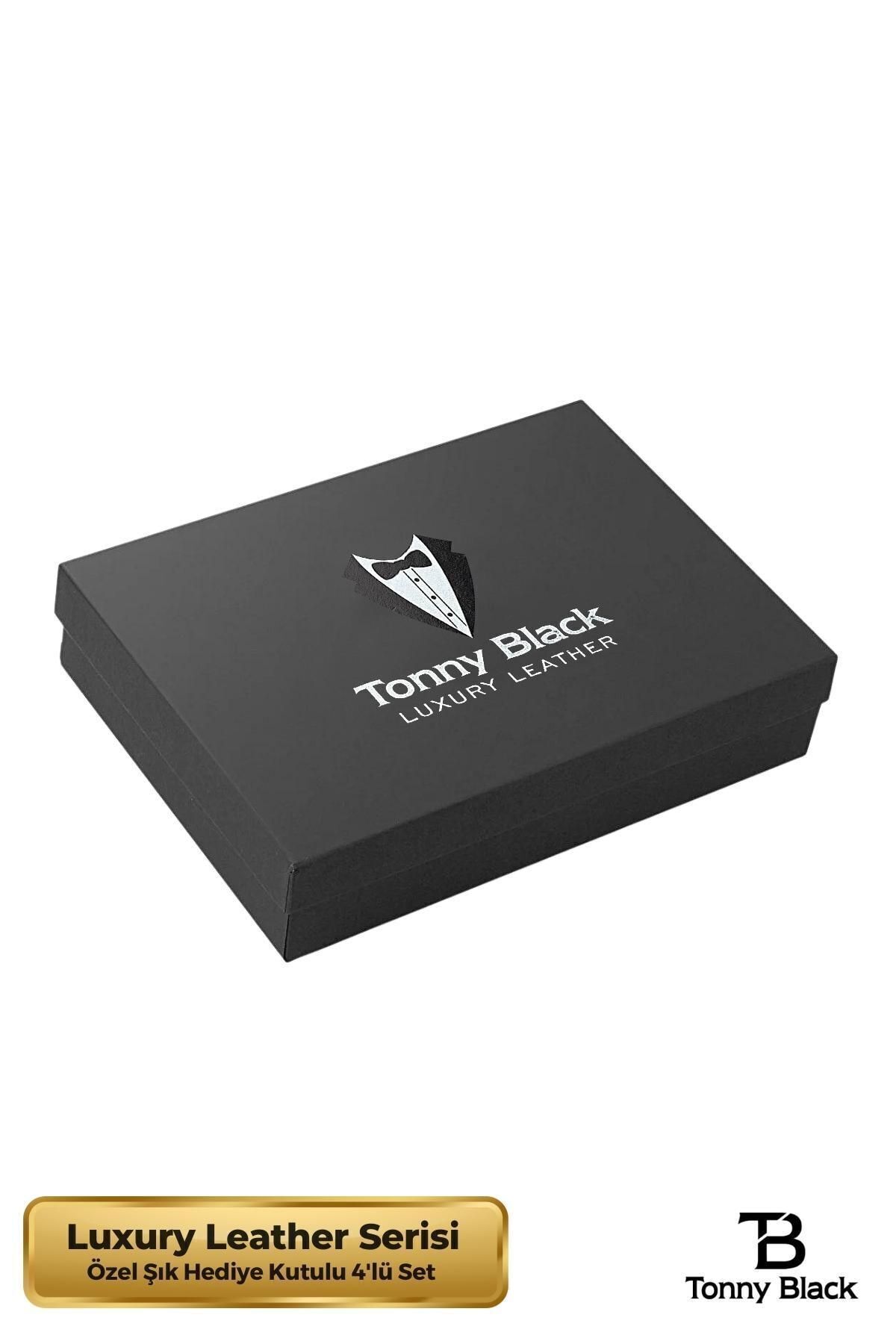Erkek Özel Hediye Kutulu 4lü Set Şık Deri Cüzdan Kemer Kartlık Parfüm Seti