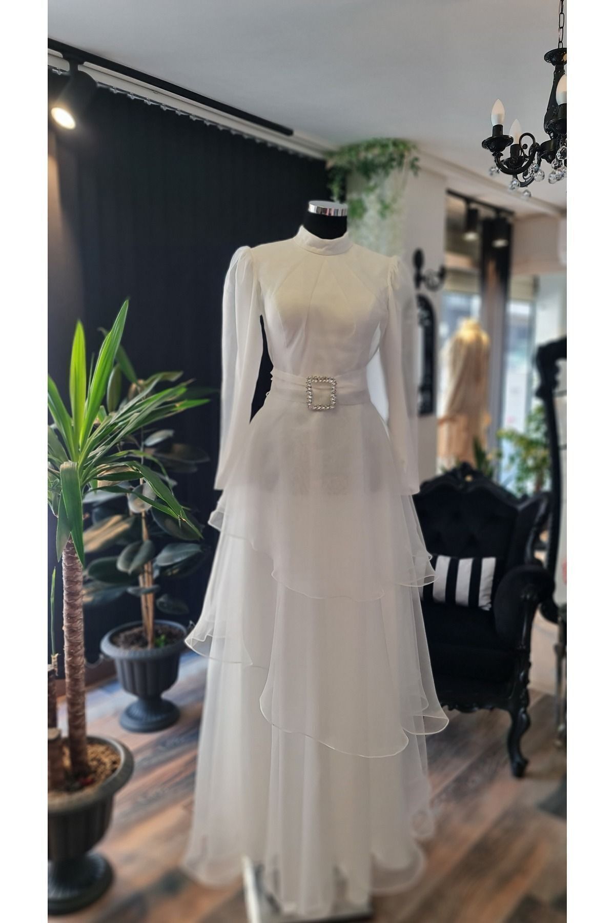 makbuleofficial-Ecru White Organza Hijab After Party Engagement Wedding Dress 6