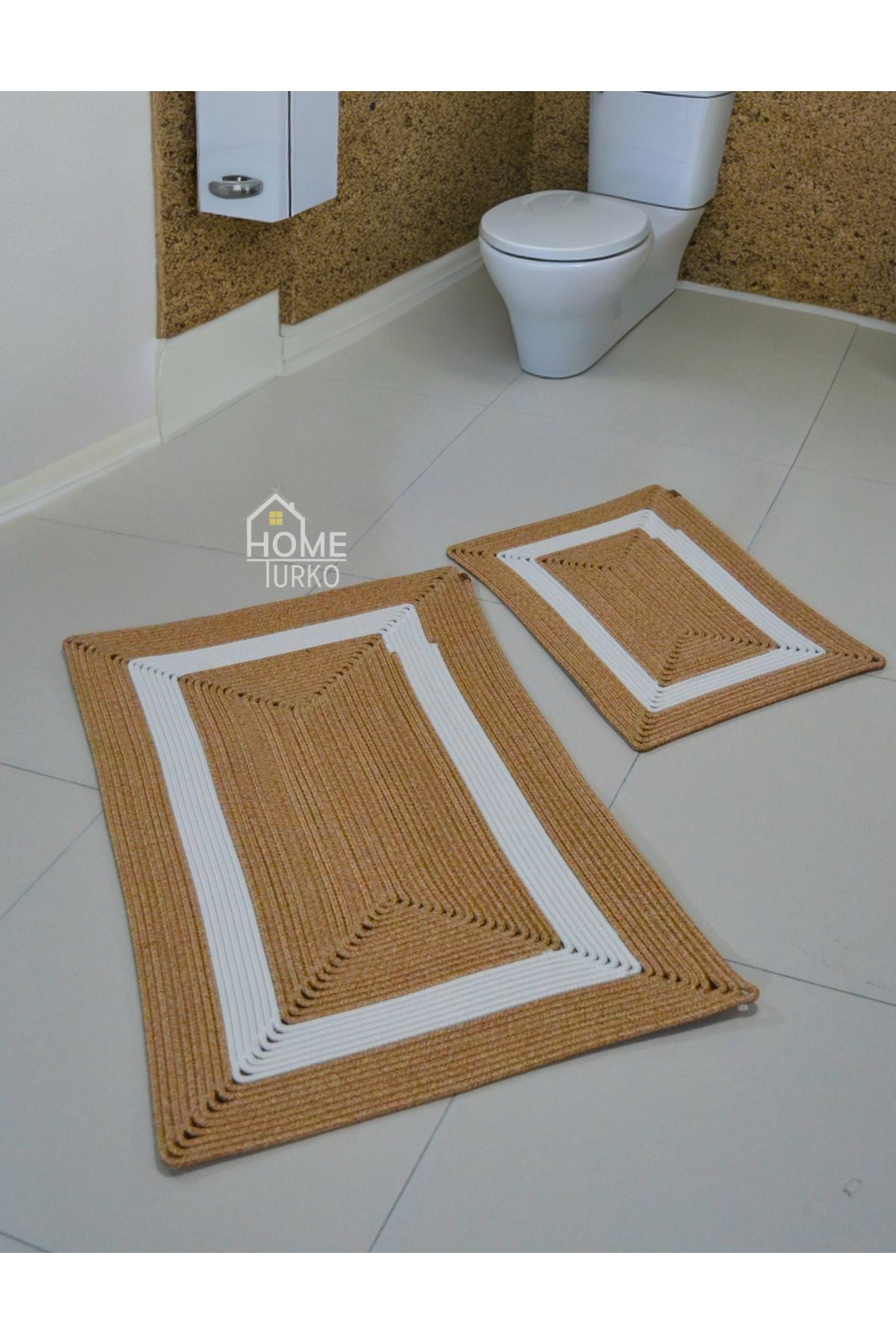 HomeTurko-Set covoraș de baie boem - iută, covoraș de baie zestre, cadou pentru casă 4