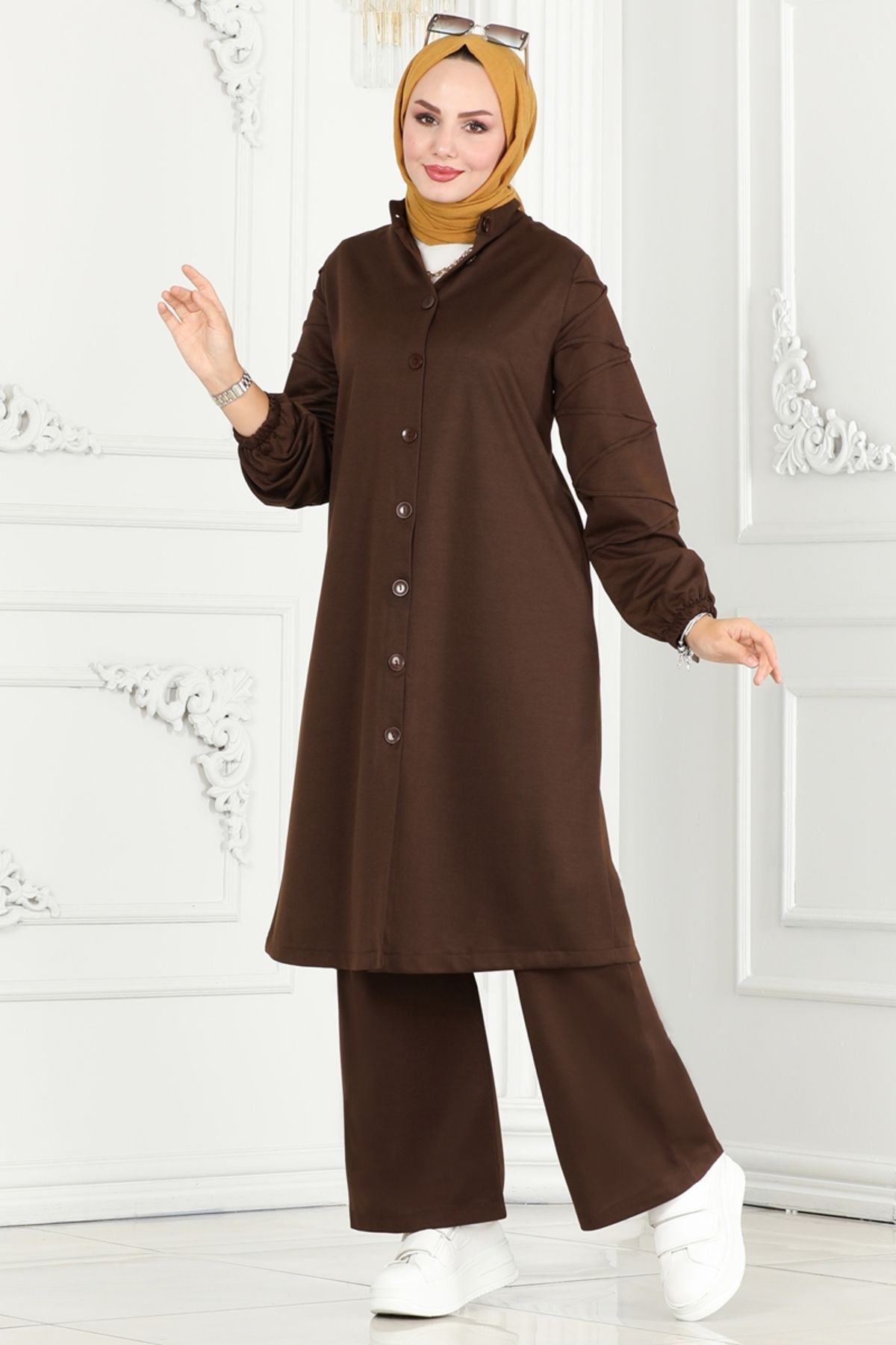Modaselvim-Brown Hijab Set - Piping Sleeves, Model 283Dvl817 1