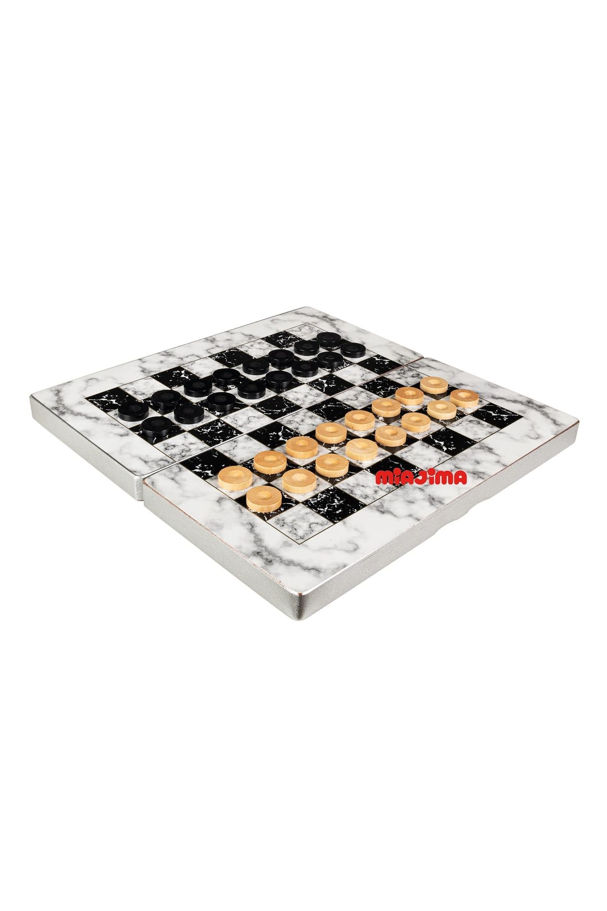 Miajima-Black and White Marble Patterned Large Size Backgammon Set - Wooden Sequin and Checkers 3
