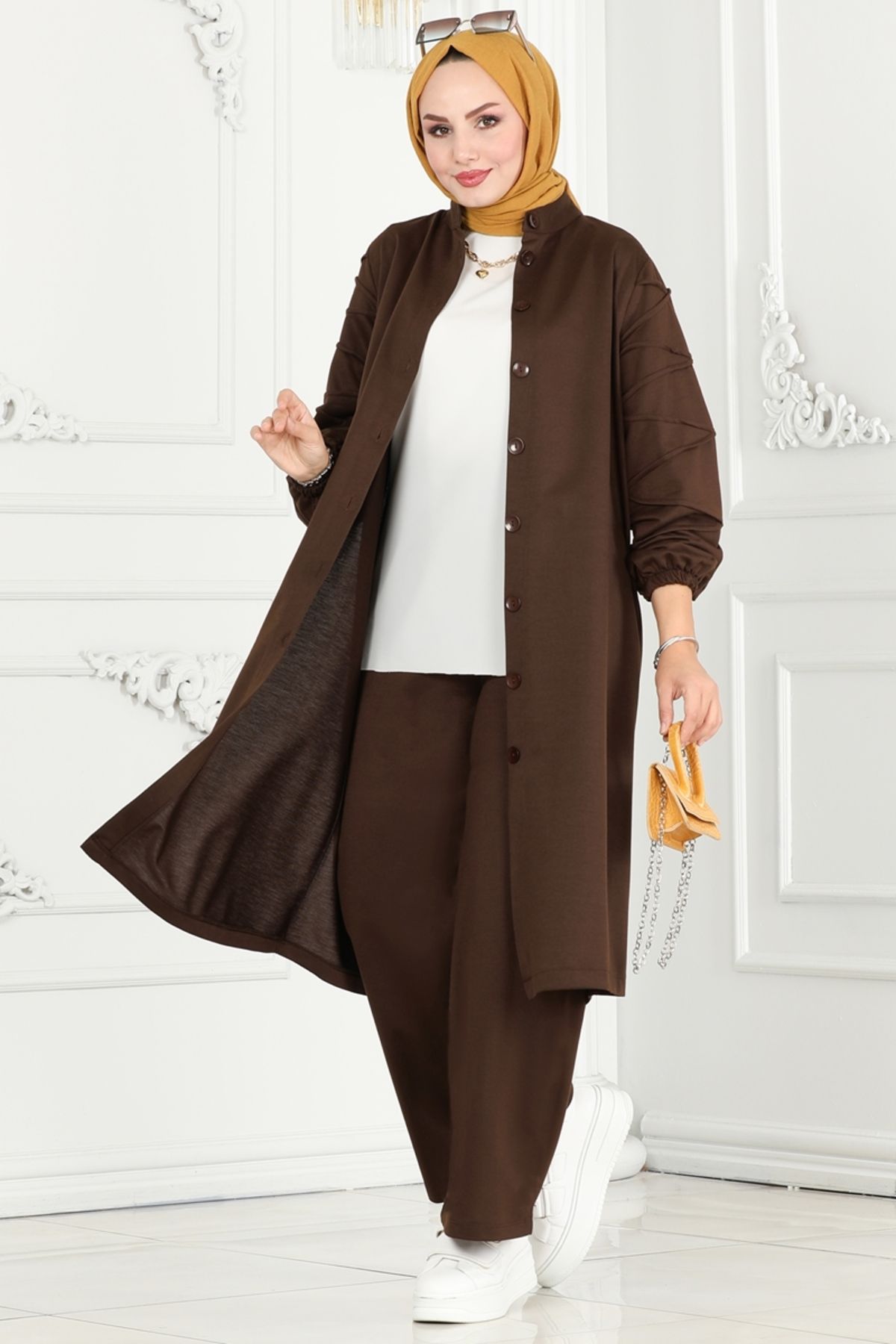 Modaselvim-Brown Hijab Set - Piping Sleeves, Model 283Dvl817 2
