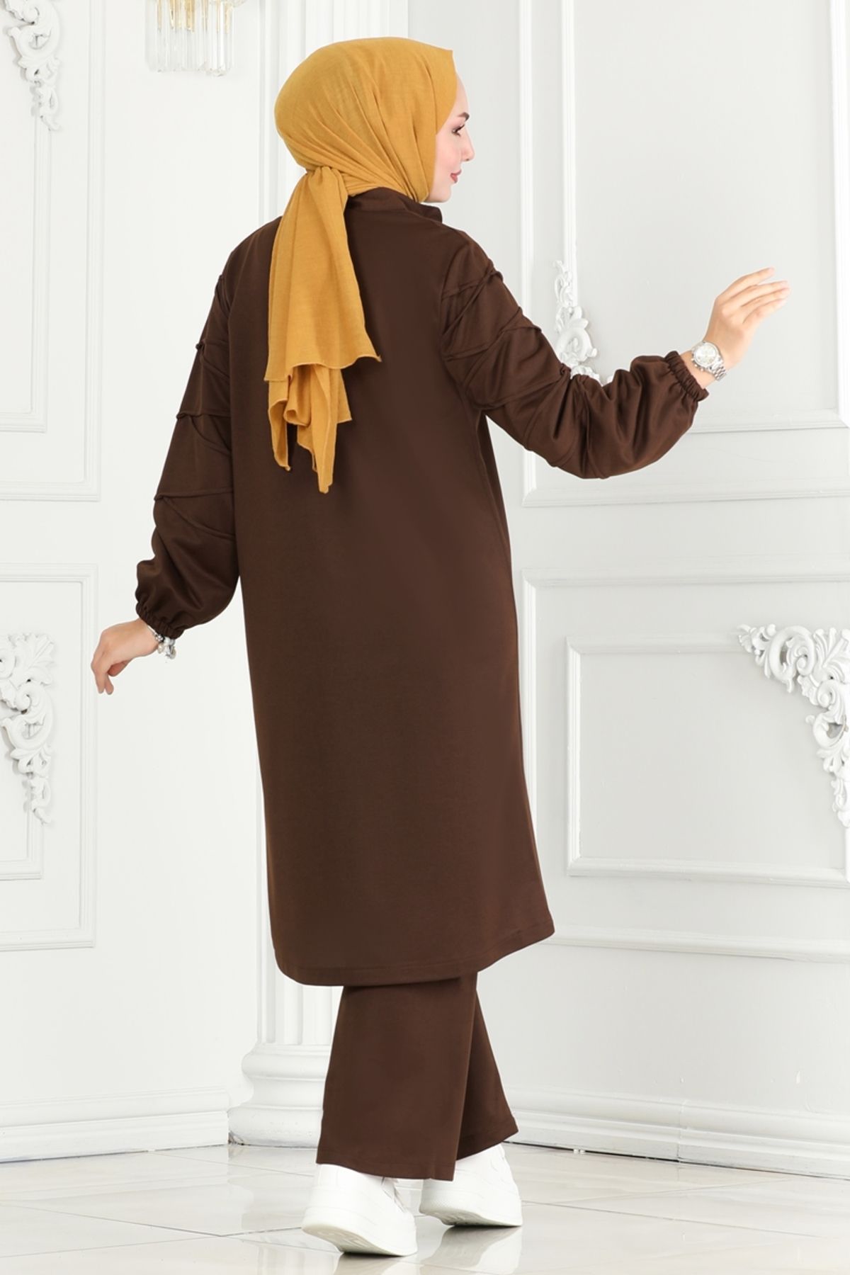 Modaselvim-Brown Hijab Set - Piping Sleeves, Model 283Dvl817 4
