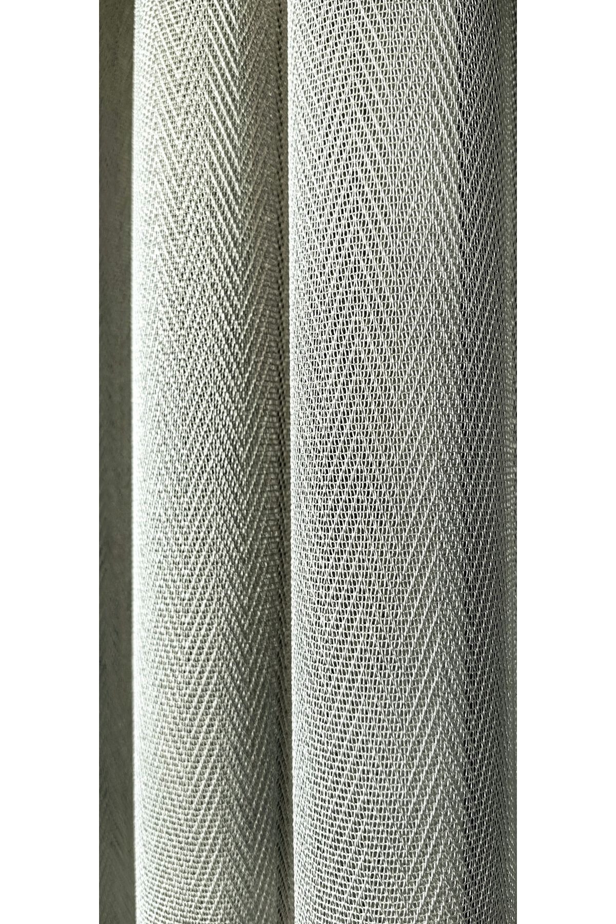 Yuka-Beige Herringbone Model Patterned 1/3 Tight Pleat Tulle Curtain Does Not Wrinkle or Iron 2