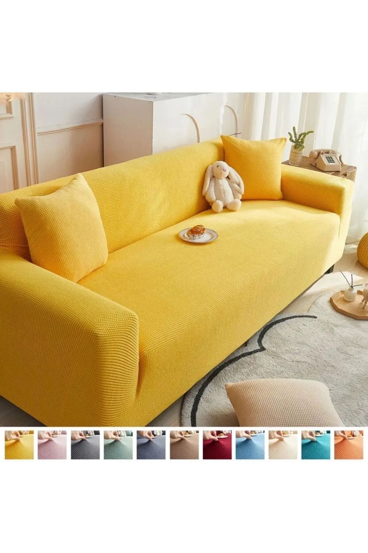 Güzel Aral-3+3+1+1 Lycra Square Pattern Flexible Washable Sofa Cover Set Sofa Set 2