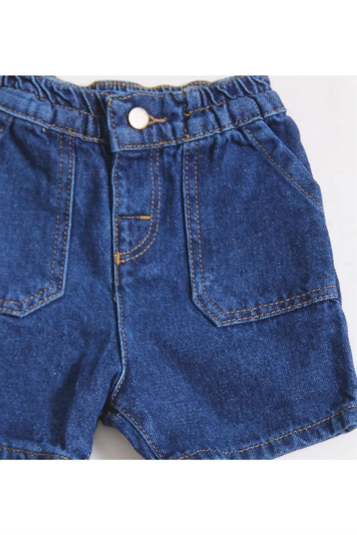 minny max Beli Komple Lastikli Denim Kumaş Mavi Renk Kot Bebek Şort fotoğrafı 3 (önizleme)