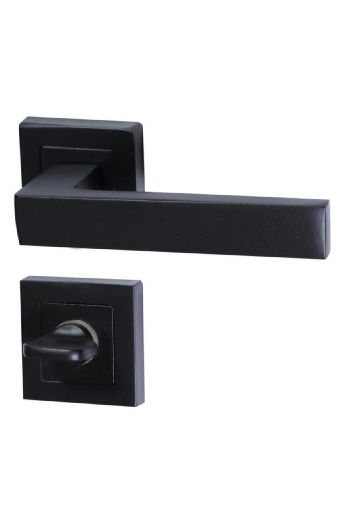 Merkezoğlu-Square Rosette Door Handle WC Black (1 SET WITH BACK/FRONT) 1