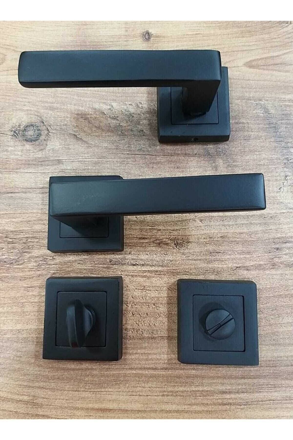 Merkezoğlu-Square Rosette Door Handle WC Black (1 SET WITH BACK/FRONT) 2
